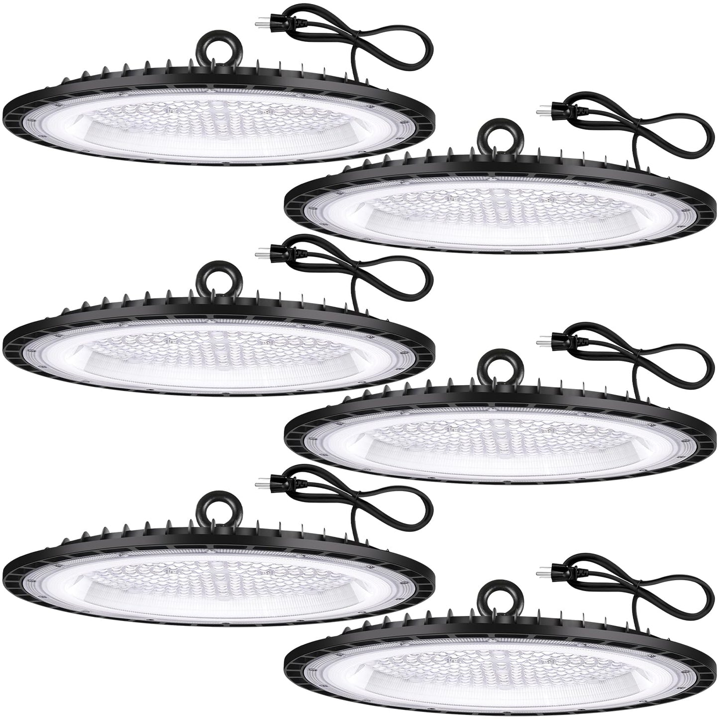 YANYCN 6 Pack 200W UFO Led High Bay Light Fixture,120VAC,30800LM,5000K Daylight Commercial Shop Bay Lighting,[850W MH/HPS Equiv.] US Plug Area Lighting for Warehouse/Barn/Gym/Factory/Workshop
