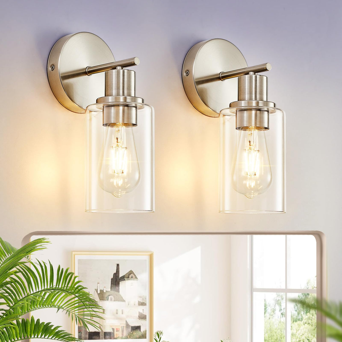DLLT 3-Light Bathroom Light Fixtures: Set of 2 Black Modern Vanity Lights with Clear Glass Shade - 18.51" Bathroom Wall Lamp for Mirror Kitchen Living Room