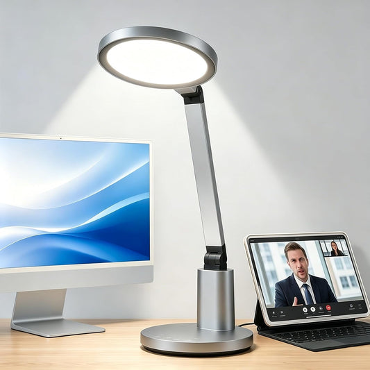 Desk Lamp for Home Office, Eye-Caring Diffused Table Lamp, 3 Colors & Dimmable Computer Lamp with Timer Function, Metal Swing Arm Reading Light