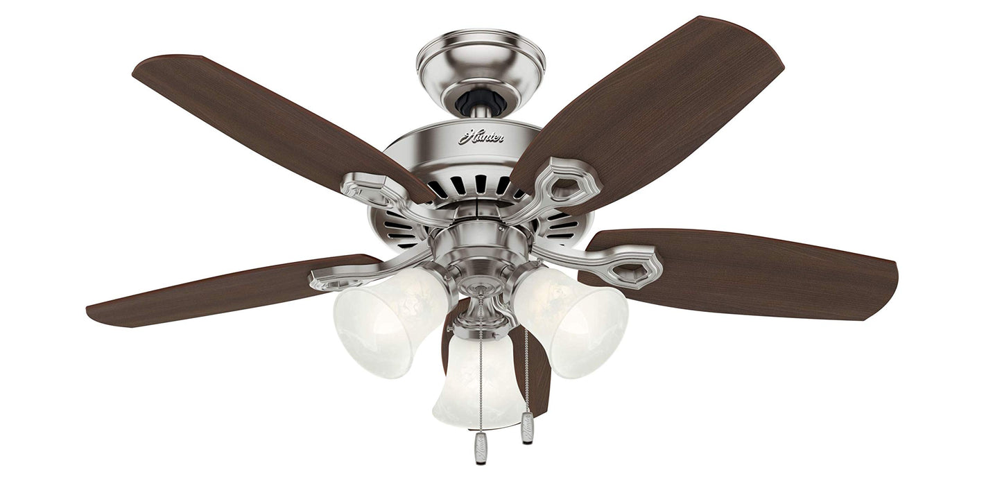 Hunter Builder Plus, Indoor, Ceiling Fan, Pull Chain, 52 inch, New Bronze | with LED Lights, Standard Mount, 5 Blades, For Bedroom, Living Room, Includes Bulbs, 53238