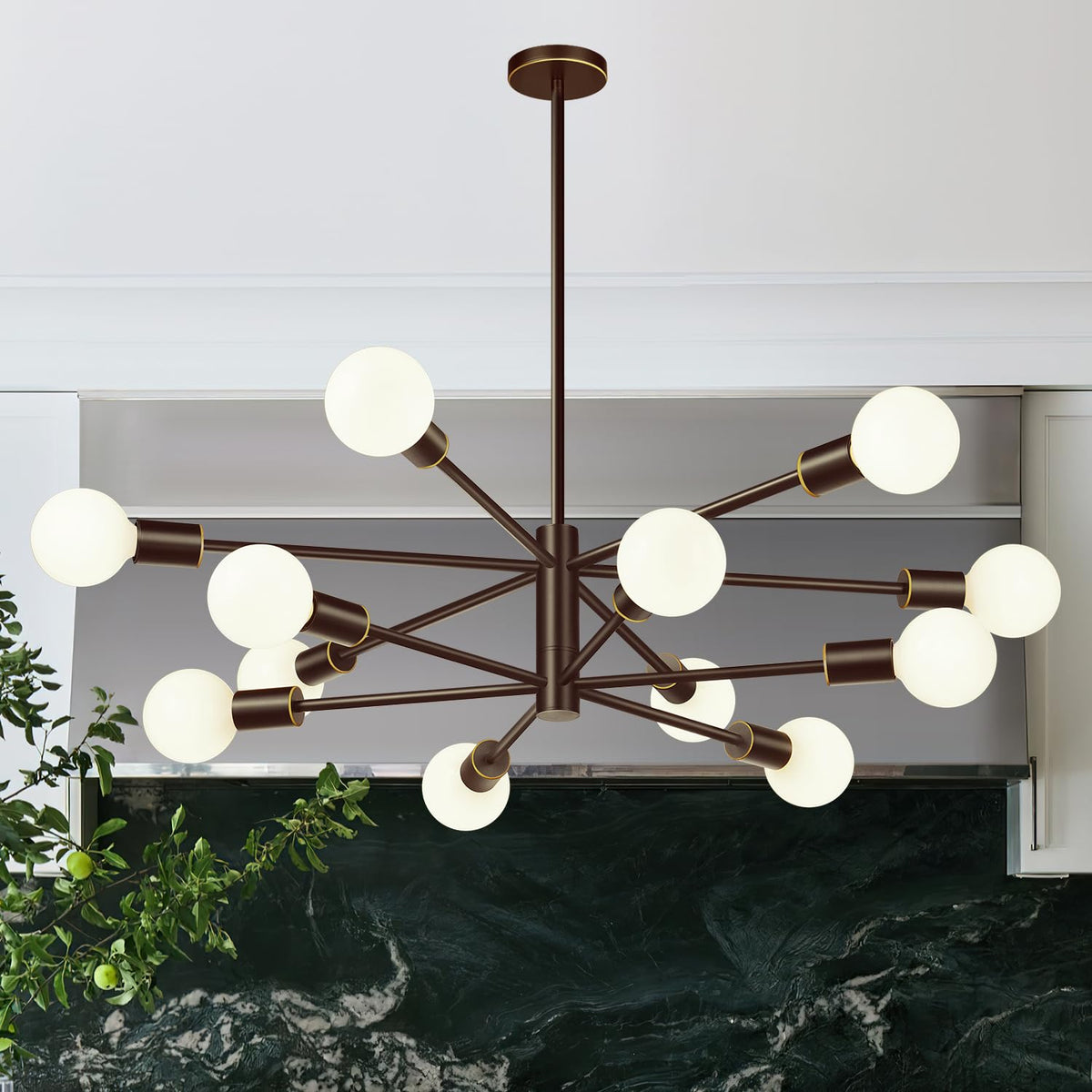 11"-52" Height Adjustable Modern Chandelier Ceiling Light Fixture, 12-Light Sputnik Chandeliers Brushed Gold and Matte Black Mid Century Chandelier Over Table, Chandeliers for Dining Room Living Room