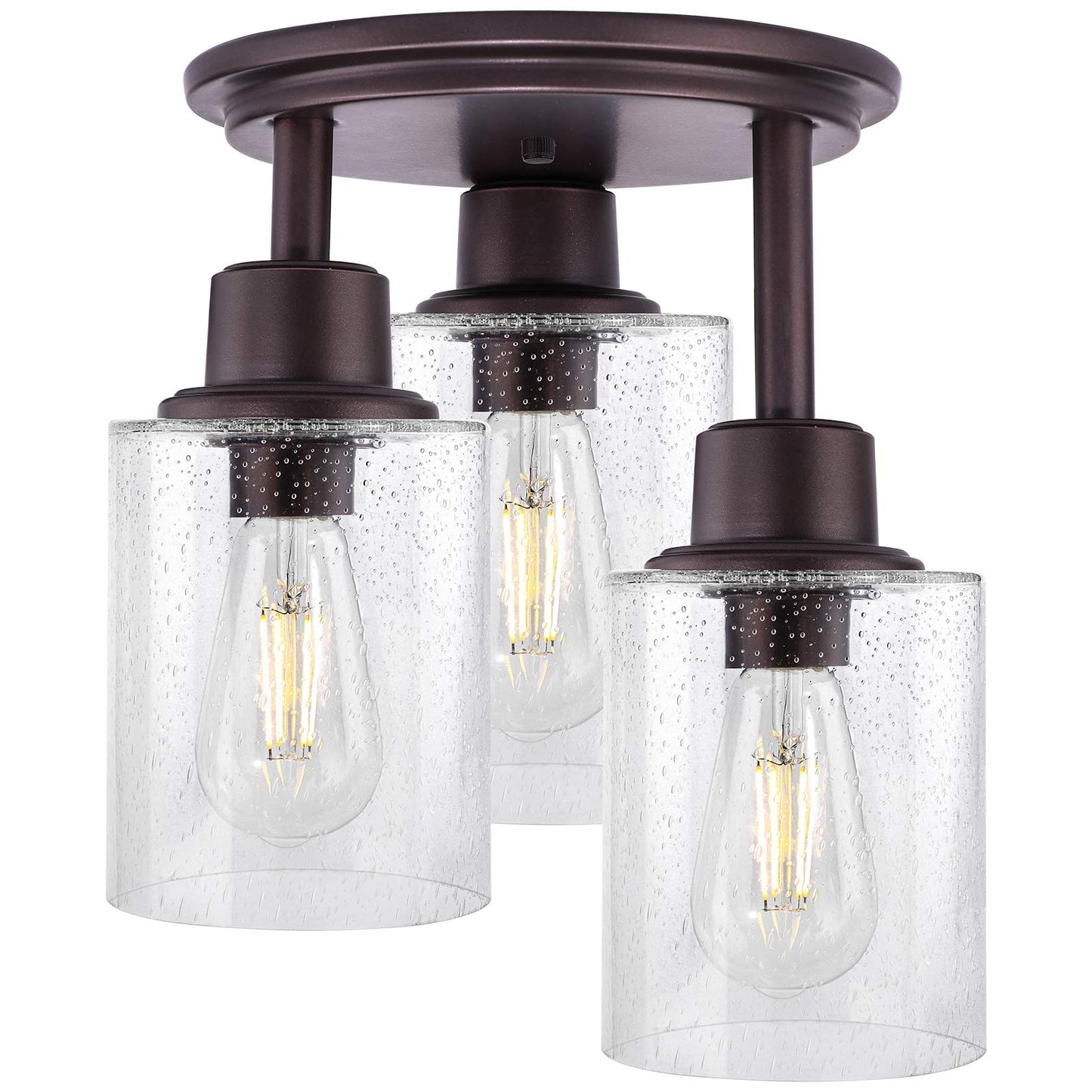 ROTTOGOON Semi Flush Mount Ceiling Light, Close to Ceiling Lights Fixtures, 3 Light Kitchen Ceiling Lights Fixtures with Glass Shades, Hallway Light Fixtures Ceiling Mount for Foyer, 9.9" x 13", Black