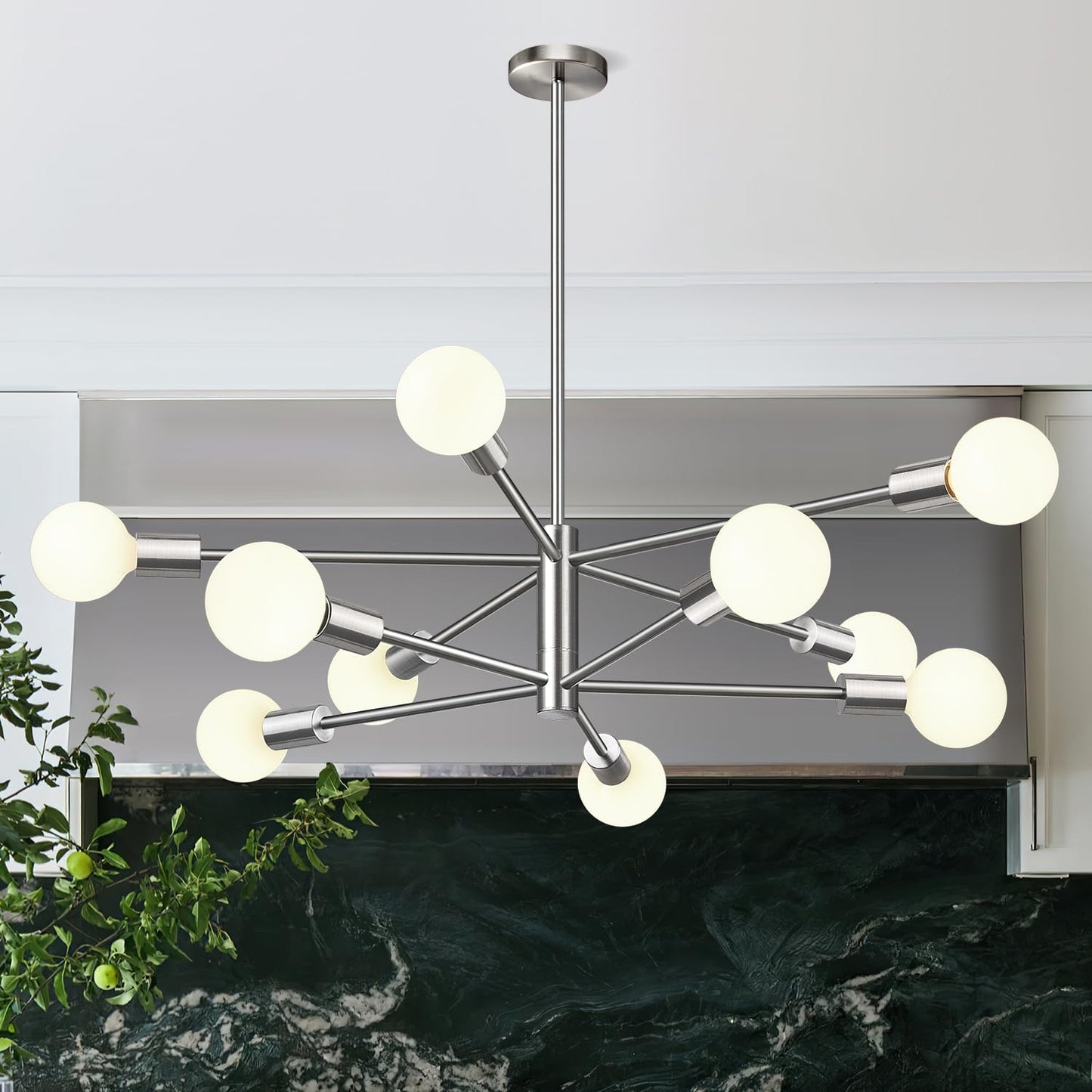 11"-52" Height Adjustable Modern Chandelier Ceiling Light Fixture, 12-Light Sputnik Chandeliers Brushed Gold and Matte Black Mid Century Chandelier Over Table, Chandeliers for Dining Room Living Room