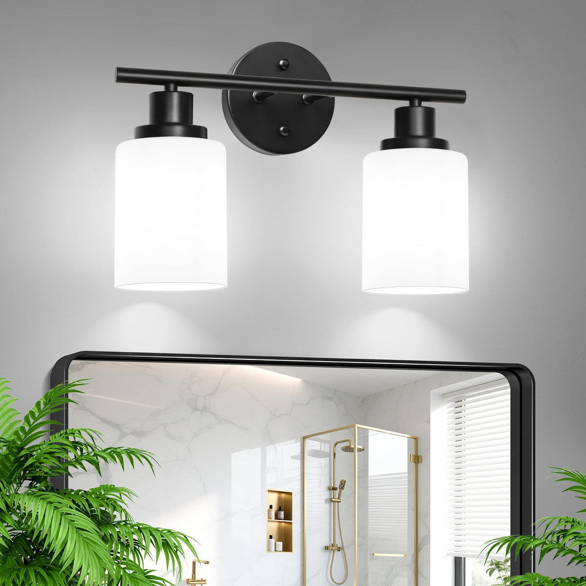 Modern Bathroom Light Fixtures, 3 Light Vanity Lights, Black Wall Lamp with Clear Glass for Bathroom, Mirror, Living Room, Bedroom, Hallway, E26 Base