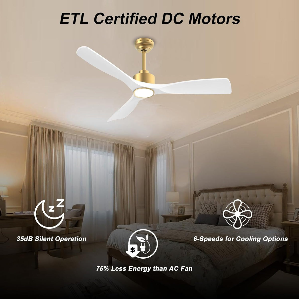OFANTOP 52 Inch Modern White Gold Smart Ceiling Fan with Light and Remote | Whisper-Quiet & Powerful Airflow, 3-Color Dimmable LED with Memory, Reversible Motor, Timer, for Bedroom Living Room