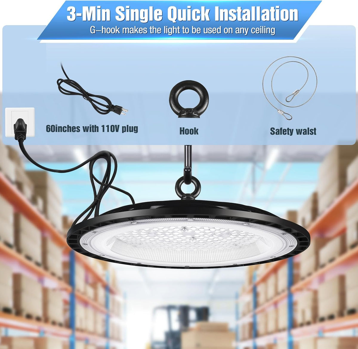 YANYCN 6 Pack 200W UFO Led High Bay Light Fixture,120VAC,30800LM,5000K Daylight Commercial Shop Bay Lighting,[850W MH/HPS Equiv.] US Plug Area Lighting for Warehouse/Barn/Gym/Factory/Workshop