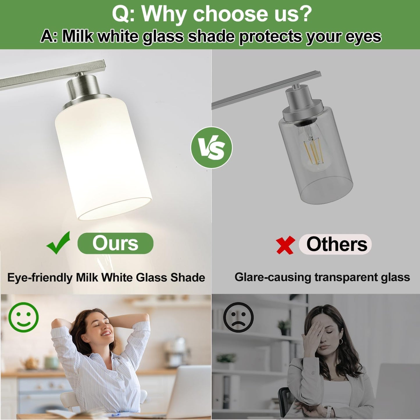 MOKATNG 4-Light Vanity Light with Milky White Shades, Brushed Nickel Bathroom Lighting Fixtures Over Mirror, Modern Bathroom Wall Lamp for Mirror Living Room Cabinet Bedroom