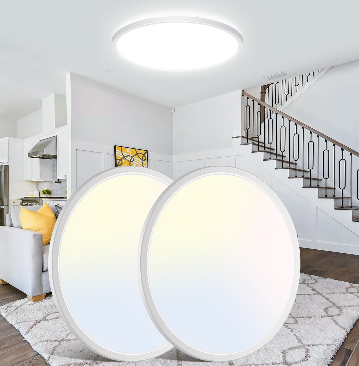 12Inch LED Ceiling Light Flush Mount, 5CCT 3000K-6500K Adjustable Ceiling Light Fixture, 2400LM 24W Bright White Flat Lighting Fixture for Hallway Kitchen Bathroom Bedroom, 6Pack