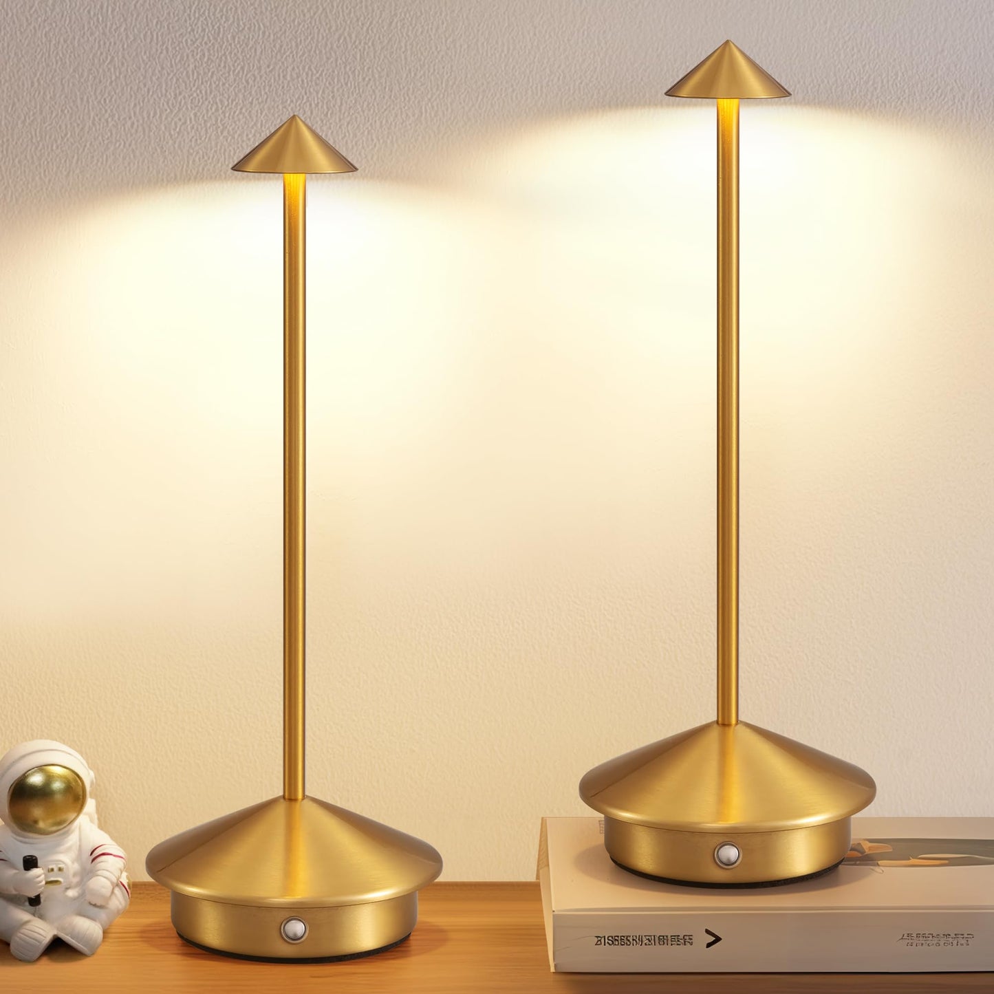 Modern Cordless Table Lamp Set of 2, Black Portable LED Desk Lamps | 5000mAh, Rechargeable, Battery Operated Lighting for Bedroom, Dining Room, Restaurant, Coffee Shop, Camping, Night Light