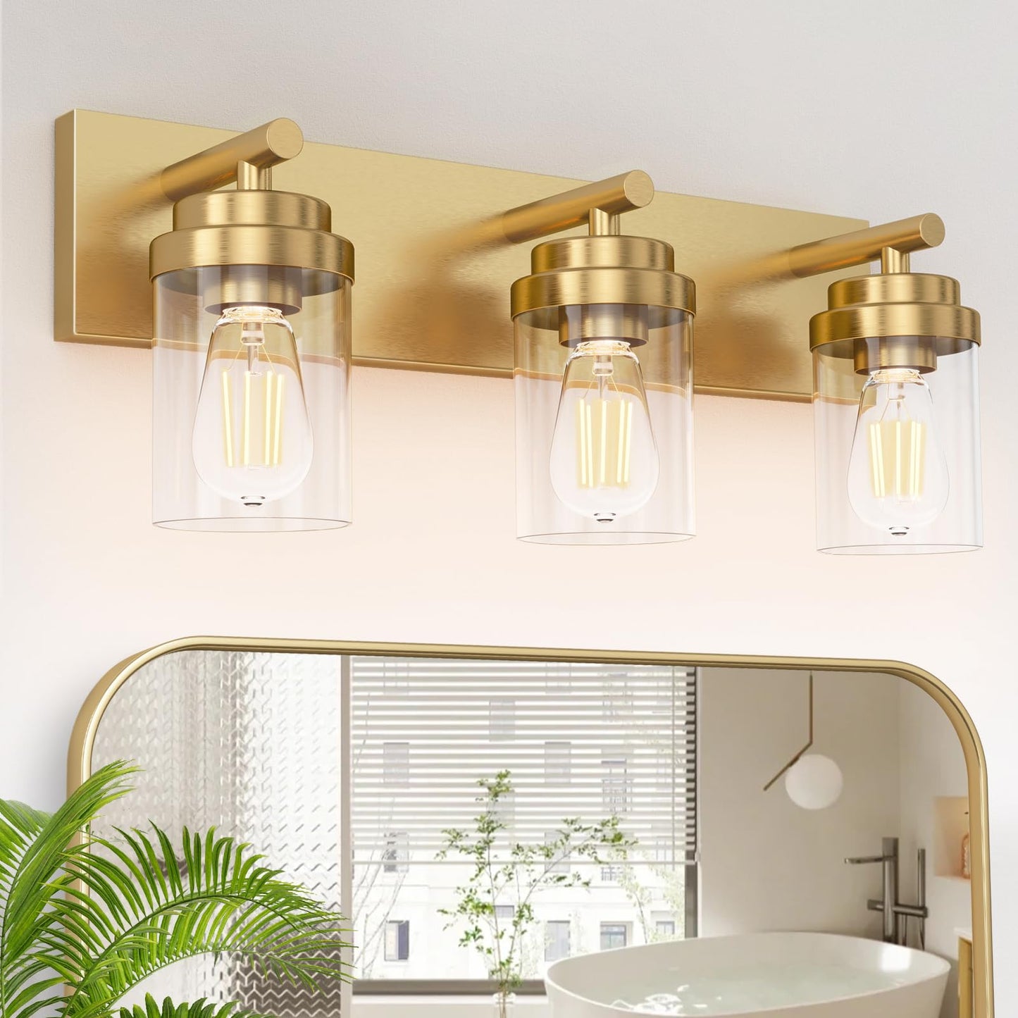IZORRO Bathroom Vanity Light Fixture, 3-Light 22 Inch Matte Black Bathroom Light Fixtures Over Mirror, with Clear Glass Shade, Modern Farmhouse Vanity Lights, Rustic Restroom Lighting Fixtures