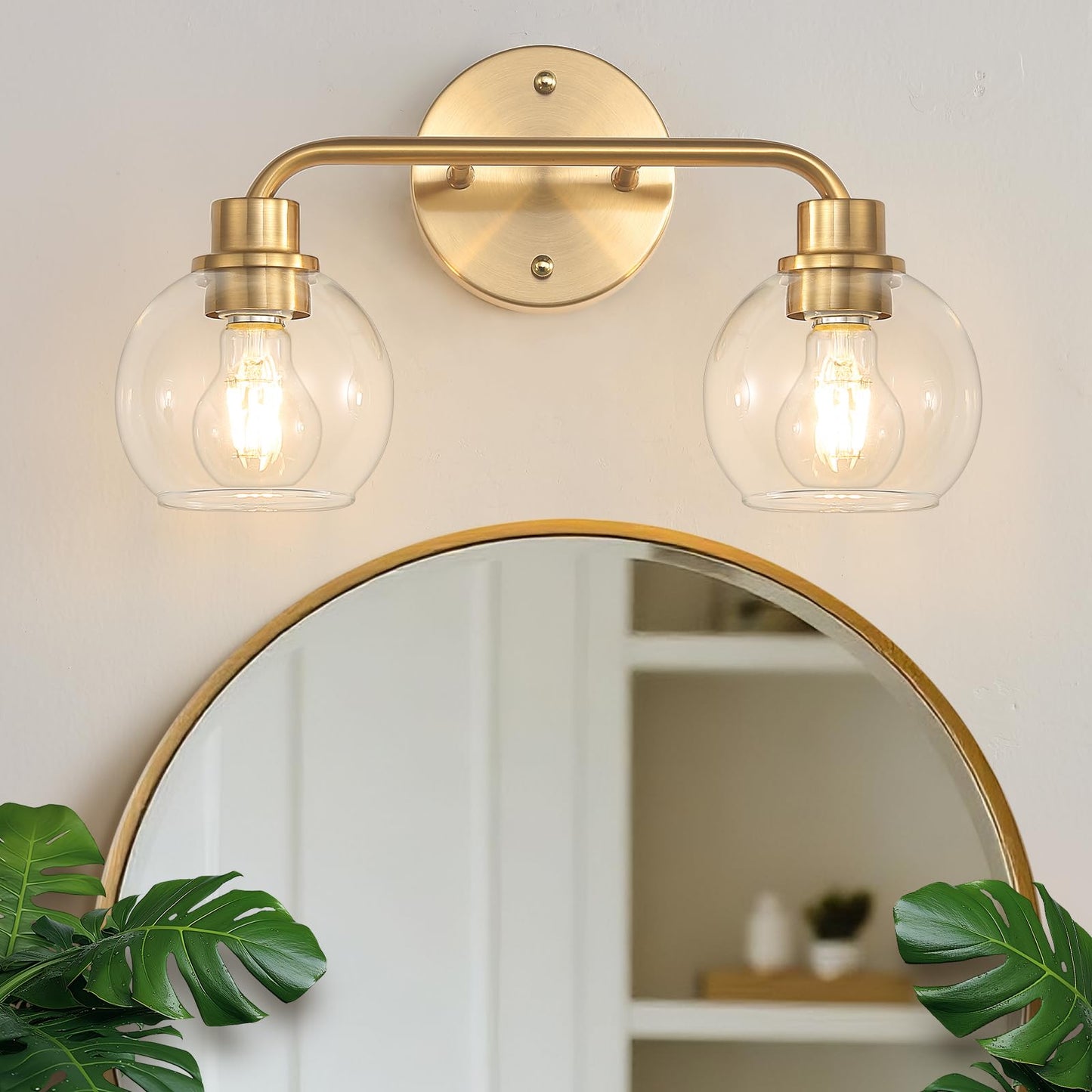 Bathroom Light Fixtures Gold Vanity Light 3 Light Brushed Brass | Wall Sconces Lighting with Clear Globe Glass Shades Bath Wall Lamp for Mirror Kitchen Living Room Bedroom Hallway