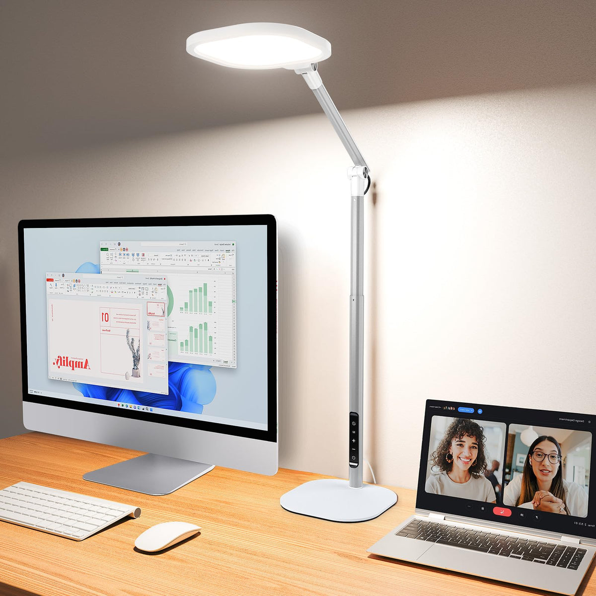 Tall LED Desk Lamps Home Office, Edge-Lit Eye-Care, 50 Light Modes | 40", Dimmable & Flexible, CRI>97.8, Memory and Timer Func, Stable Metal Base, Desk Lights for Home Office, Video Calls, Task