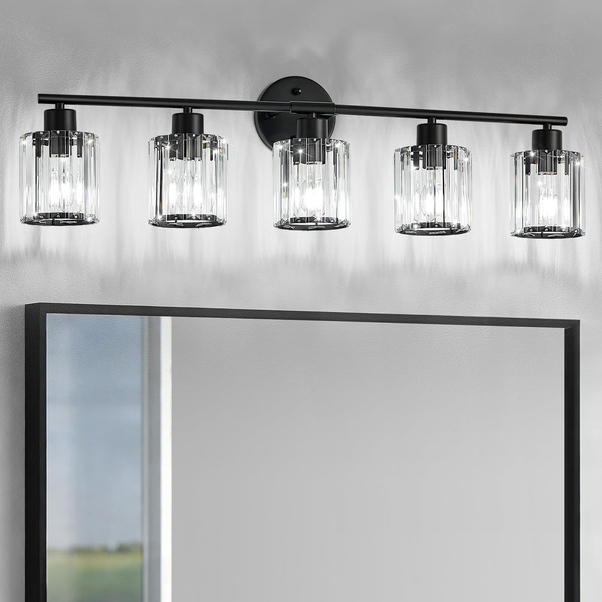 Modern Brushed Nickel Crystal Bathroom Light Fixtures,3-Light | Bathroom Lighting Fixtures over Mirror,Vanity Lights for Mirror, Restroom(Ceramic E26 Socket,Bulbs Not Include)