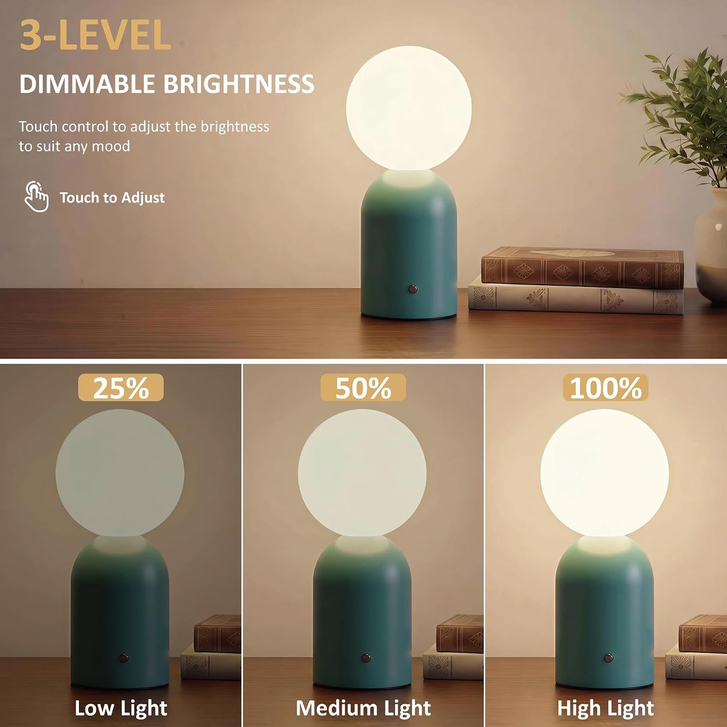 10.8” Cordless Rechargeable LED Table Lamp, White Opal Glass Shade, Blue | 2000mAh Touch Dimmable Desk Lamp for Nightstand, Bedroom, Living Room, Office, Entryway, Camping, Patio Indoor & Outdoor Use