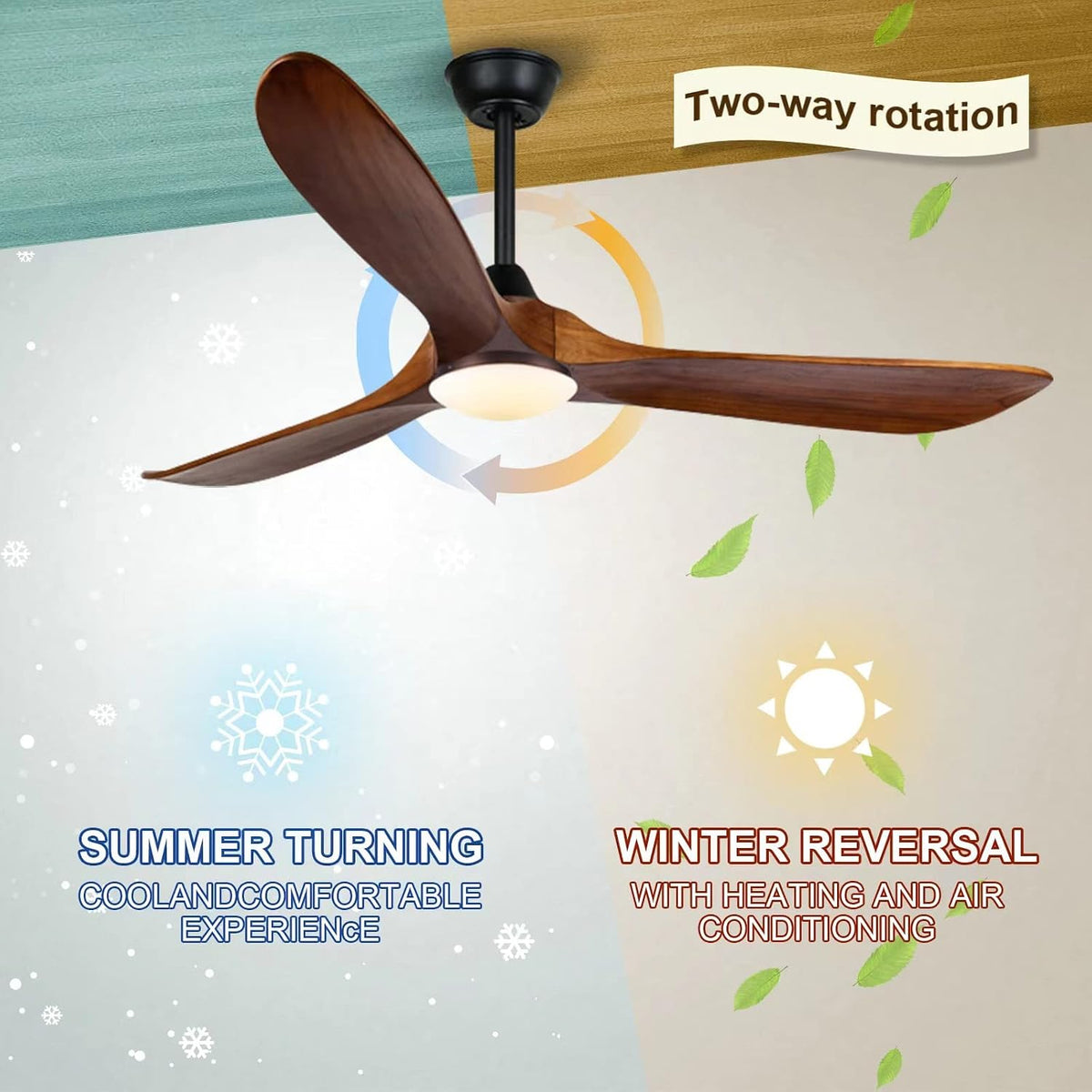60 inch Outdoor Ceiling Fan for Patios with Light, Farmhouse style | 3 Blades Wood Ceiling Fan, Damp Rated Large Airflow Commercial Ceiling Fans for Exterior House Porch Gazebo
