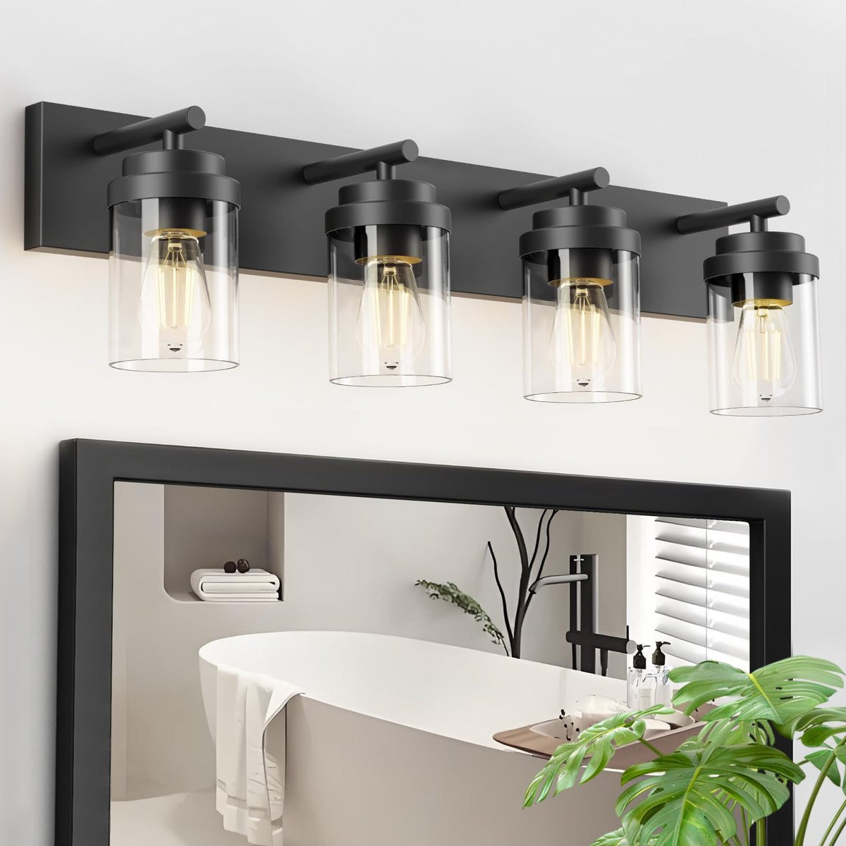 IZORRO Bathroom Vanity Light Fixture, 3-Light 22 Inch Matte Black Bathroom Light Fixtures Over Mirror, with Clear Glass Shade, Modern Farmhouse Vanity Lights, Rustic Restroom Lighting Fixtures