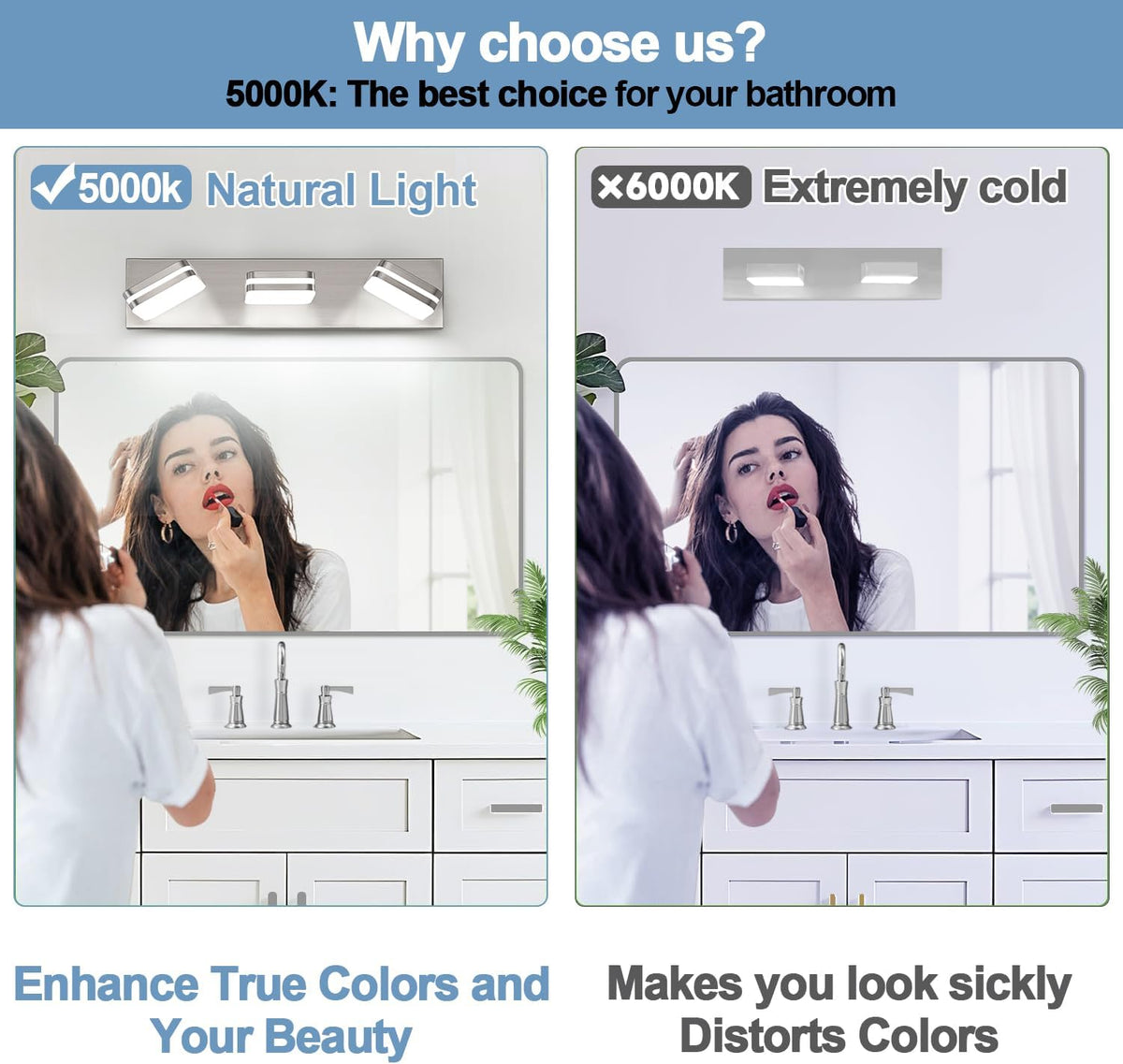 Torondo 360° Rotate LED Bathroom Vanity Light Fixtures, Acrylic Vanity Lights for Bathroom, Modern Wall Lighting Fixtures Over Mirror Living, Brushed Nickel, Natural White, 3-Light, 17-Inch