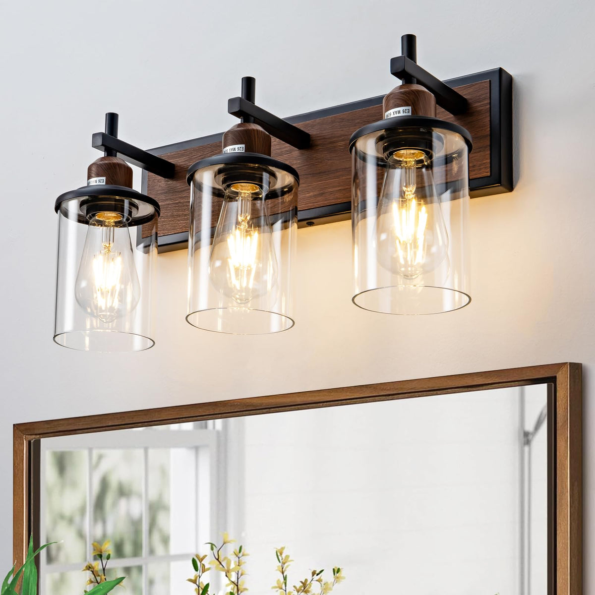 Lanhall 3-Light Black Bathroom Light Fixture Over Mirror Modern Farmhouse Bathroom Vanity Light Vintage Wall Lighting with Clear Glass Shade for Bathroom, Bedroom, Hallway, Cabinet