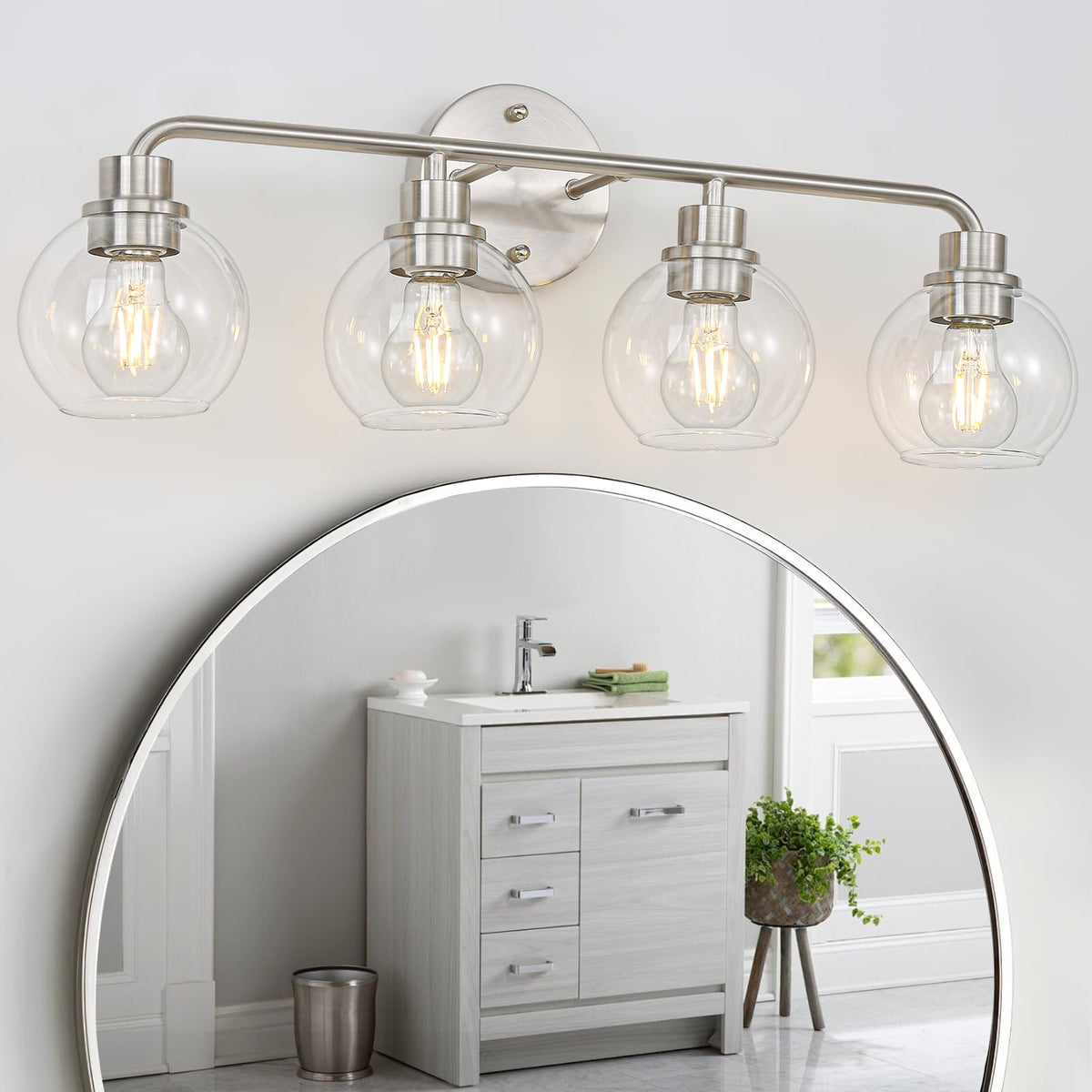 Bathroom Light Fixtures Gold Vanity Light 3 Light Brushed Brass | Wall Sconces Lighting with Clear Globe Glass Shades Bath Wall Lamp for Mirror Kitchen Living Room Bedroom Hallway