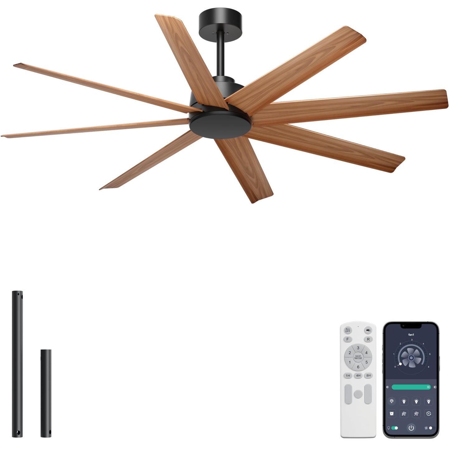 Ohniyou 60" Black Ceiling Fan with Light for Patio, Porch, Living Room | Remote/App Control, Quiet DC Motor, 3CCT Dimming, Modern Covered Outdoor Fan with 8 ABS Blades