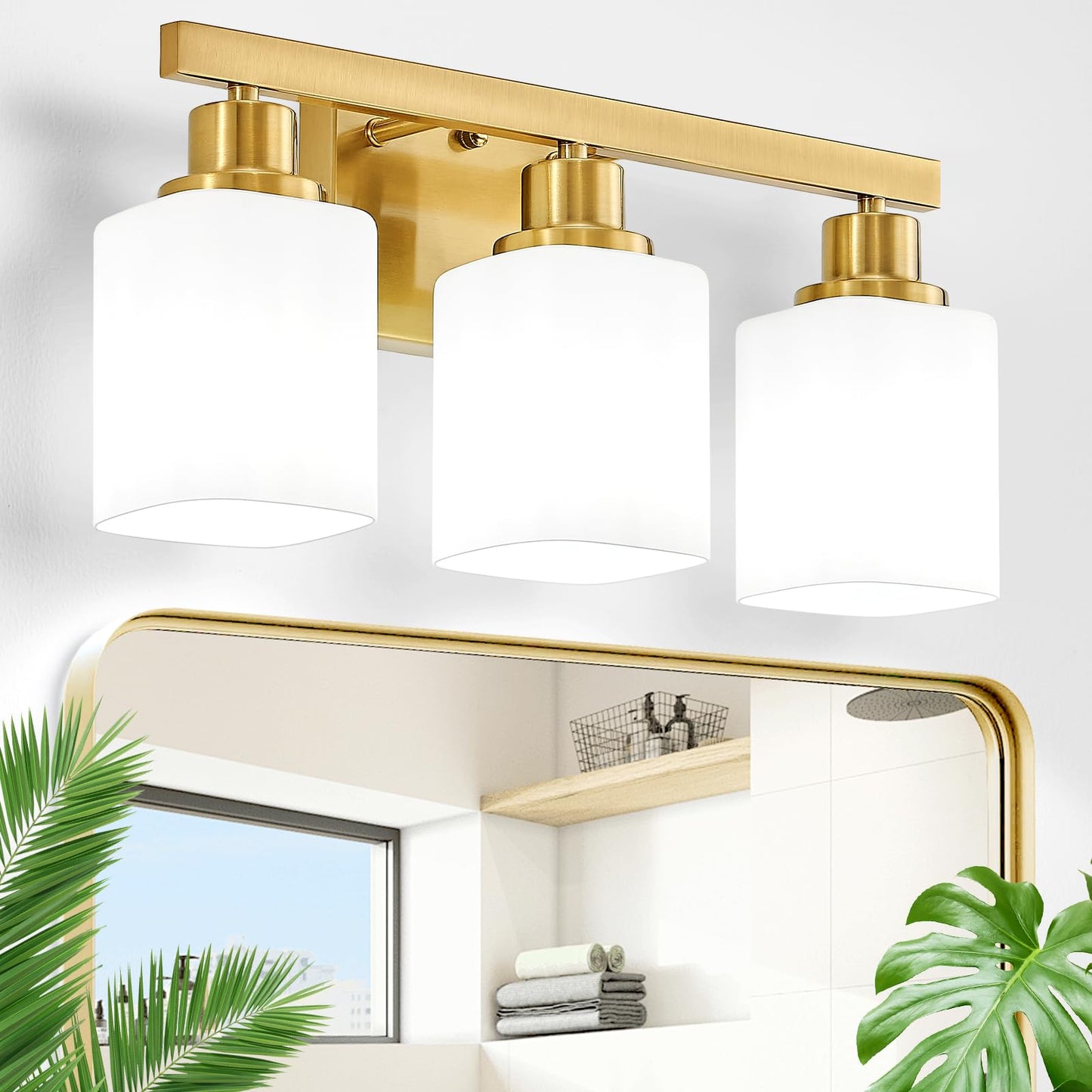 3-Light Bathroom Vanity Light,Modern Matte Black Bathroom Light Fixtures with Square Frosted Glass,Wall Sconces Lighting fixtures Over Mirror Restroom, Living Room Hallway