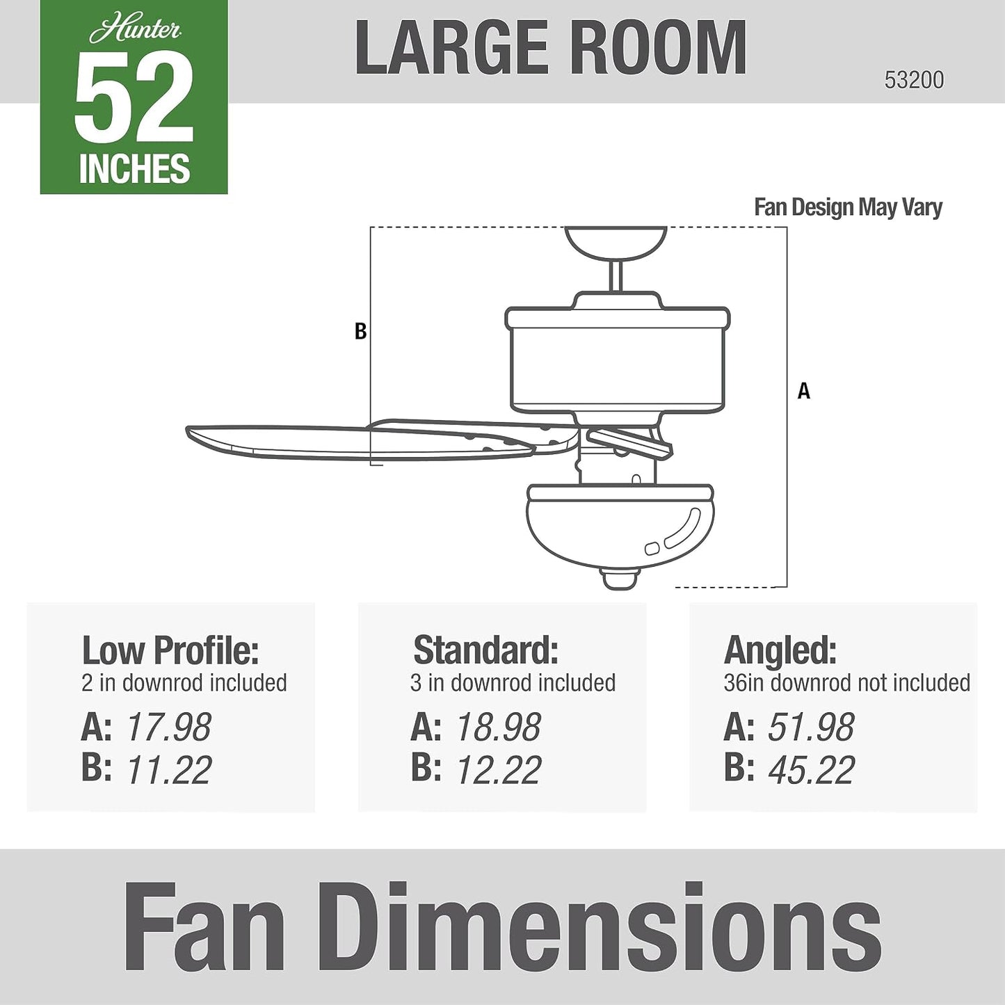 Hunter Italian Countryside, Indoor, Ceiling Fan, 52 inch, P.A. Cocoa | with LED Light, Standard Mount, Pull Chain, 5 Blades, For Bedroom, Living Room, 53200