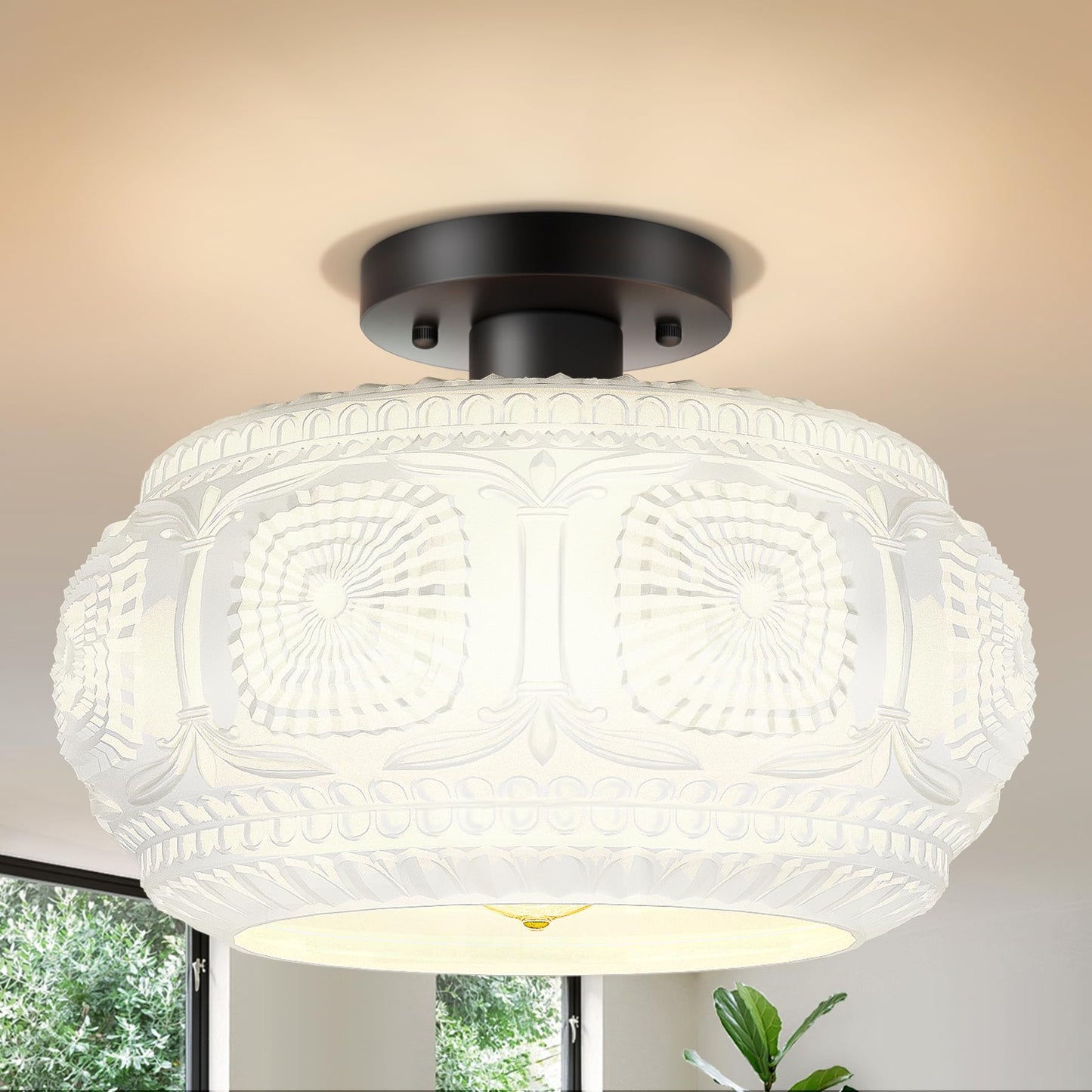 Globe Glass Semi Flush Mount Ceiling Light Fixture, Vintage Gold | Beautiful Light Shadow, Easy to Install, Bright Ambiance, Modern Lighting for Hallway Entryway Kitchen Bathroom Bedroom