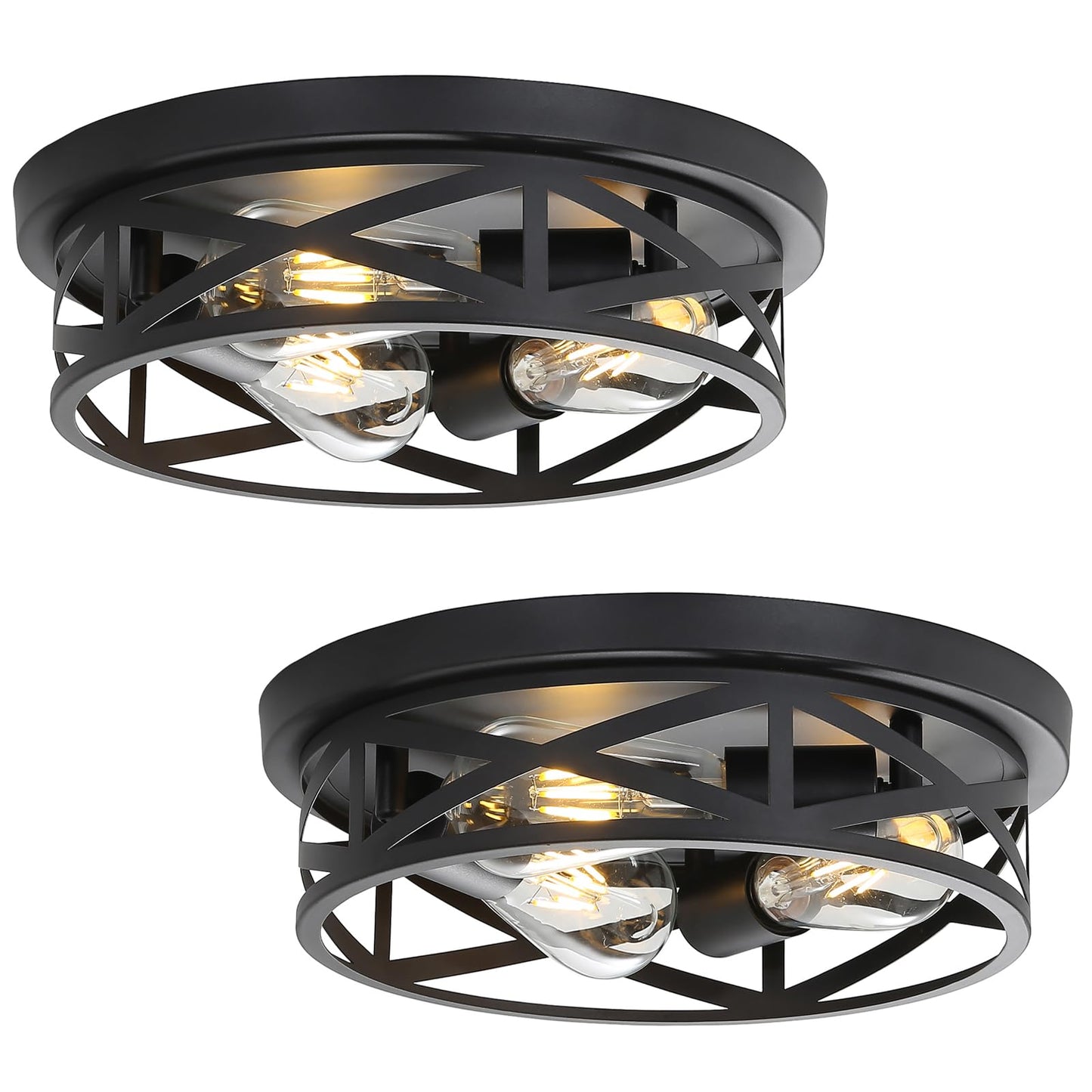 13 inch Black Flush Mount Ceiling Light Fixtures,3-Light Modern Hallway Light Fixtures Ceiling, Black Light Fixture Ceiling Mount for Farmhouse,Kitchen, Bedroom 2 Pack