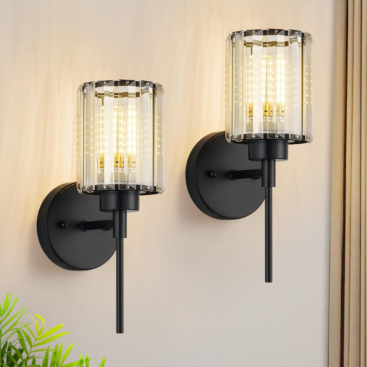 Modern Crystal Bathroom Vanity Light, 3-Light Brushed Gold Bathroom Light Fixtures with Clear Shades, Vanity Lighting Fixtures Over Mirror (Exclude Bulb)