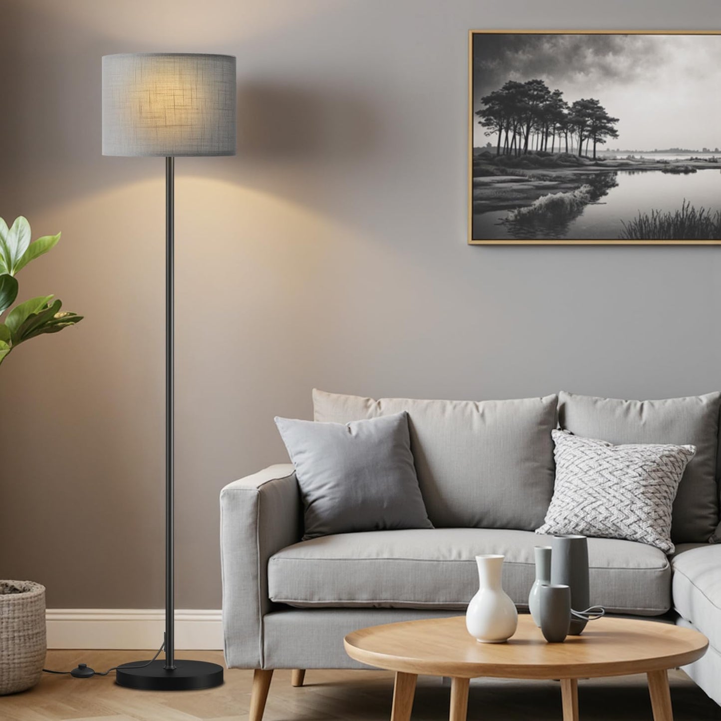 Modern Floor Lamp Simple Design with White Shade & Foot Pedal Switch | 60" Black Floor Lamp(Without Bulb), Tall Lamps for Living Room Bedroom Office Dining Room Kitchen