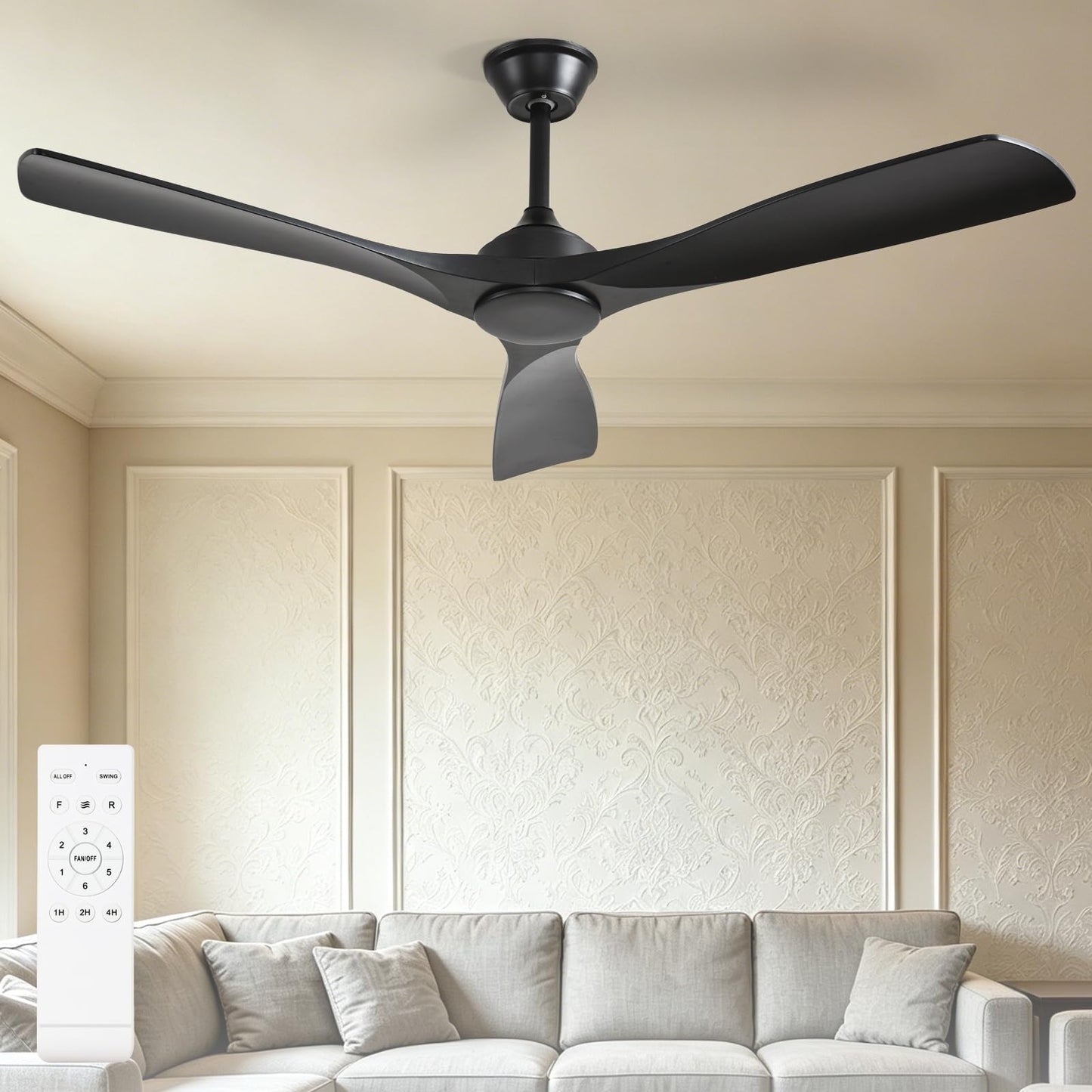 Outdoor Ceiling Fan with Light: 52 Inch 3 Blade Outdoor Fans for Patios - Modern Plastic Walnut Ceiling Fan with Dimmable Light Remote Control Ultra Quiet Reversible DC Motor Timer