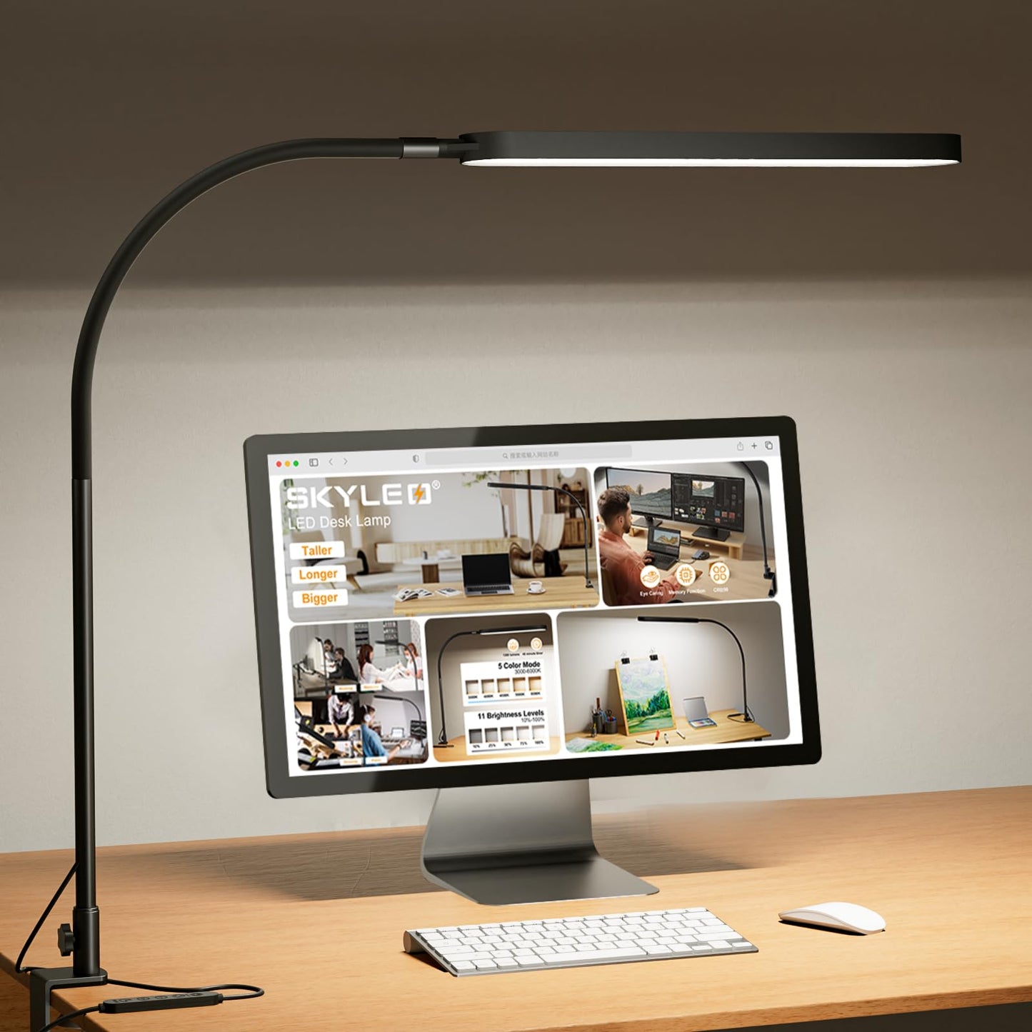 Desk Lamp for Home Office, Eye Comfortable LED Desk Light for Long Hours, Adjustable Swing Arm with Memory Function, Black