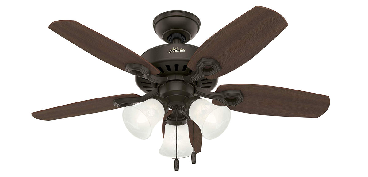 Hunter Builder Plus, Indoor, Ceiling Fan, Pull Chain, 52 inch, New Bronze | with LED Lights, Standard Mount, 5 Blades, For Bedroom, Living Room, Includes Bulbs, 53238