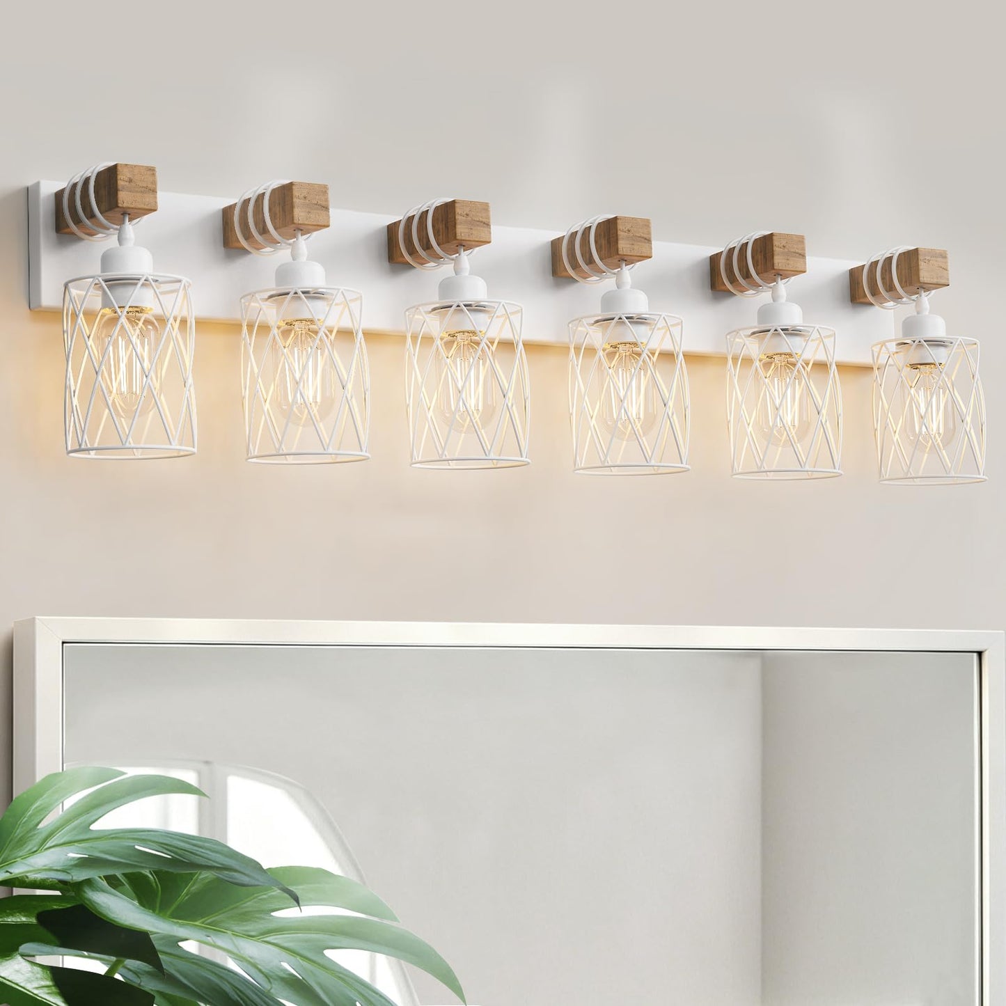 IZORRO Farmhouse Bathroom Vanity Light, 3-Light Wood Bathroom Light Fixtures Over Mirror, Black Industrial Vanity Lights with Metal Shade, Rustic Restroom Lighting Fixtures