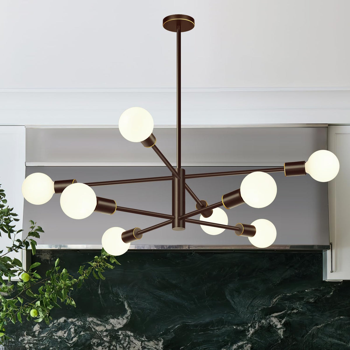 11"-52" Height Adjustable Modern Chandelier Ceiling Light Fixture, 12-Light Sputnik Chandeliers Brushed Gold and Matte Black Mid Century Chandelier Over Table, Chandeliers for Dining Room Living Room
