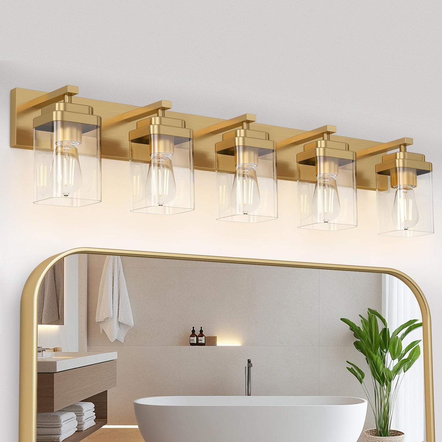 Black Bathroom Light Fixtures, 3 Lights Bathroom Lighting Fixtures Over Mirror, Square Design & Rectangle Large Backplate, Modern Vanity Lighting Fixtures, for Bathroom/Living Room/Bedroom