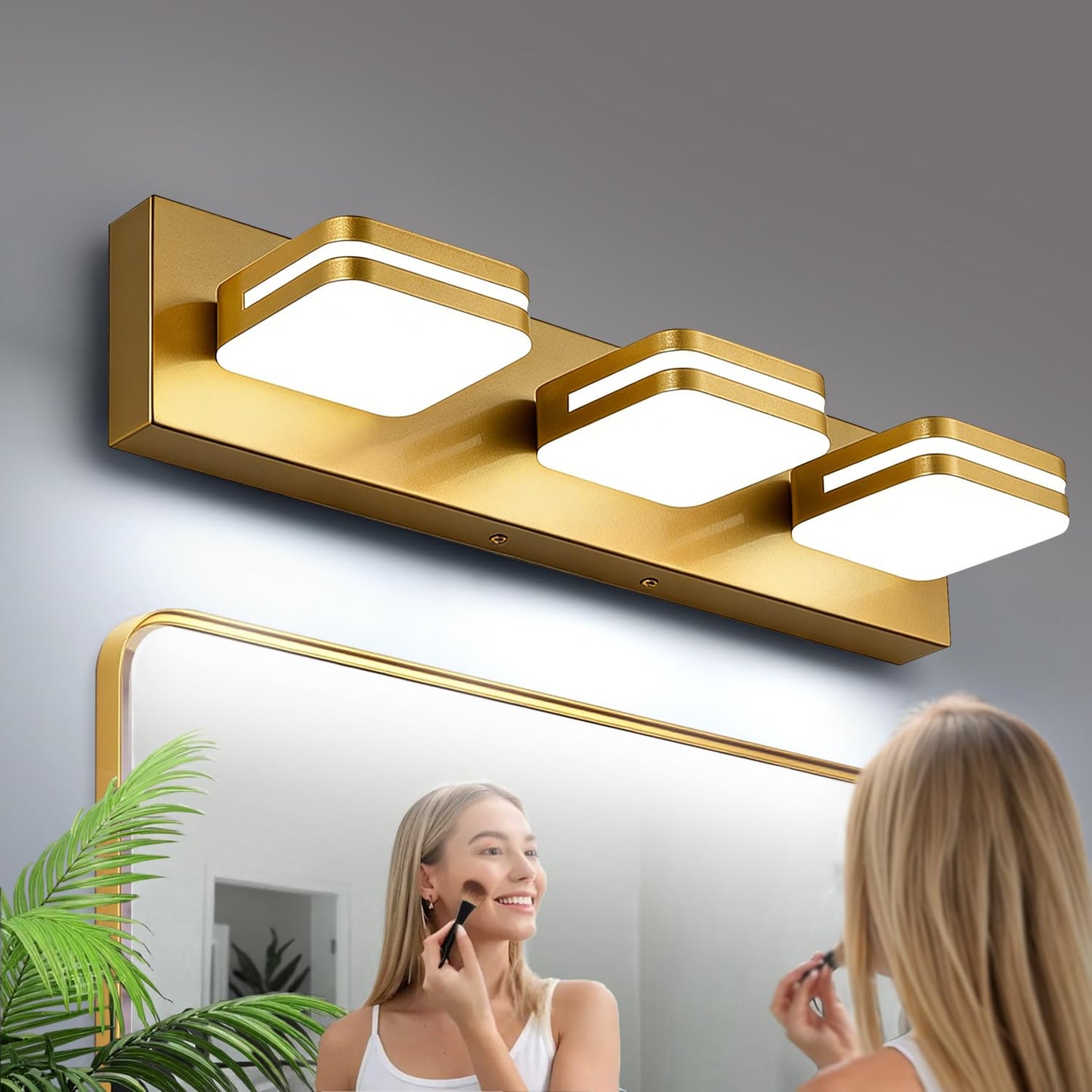 Torondo 360° Rotate LED Bathroom Vanity Light Fixtures, Acrylic Vanity Lights for Bathroom, Modern Wall Lighting Fixtures Over Mirror Living, Brushed Nickel, Natural White, 3-Light, 17-Inch