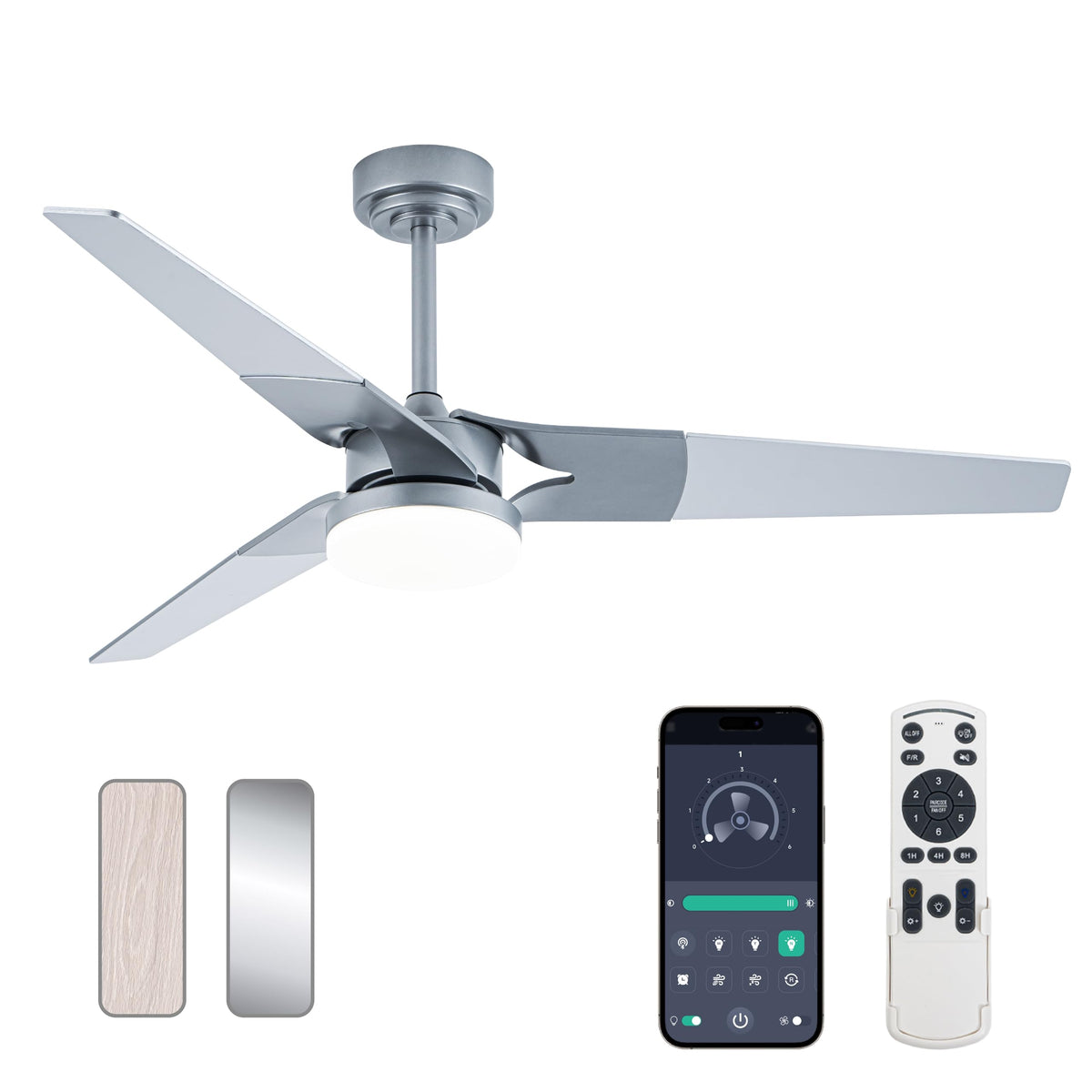 Gold Ceiling Fan with Lights and Remote, 52 In | 3 Blade Style, App Remote Control, Timer, Reversible, 3CCT, 6 Speed, 2 Color Blade for Indoor, Bedroom, Living Room