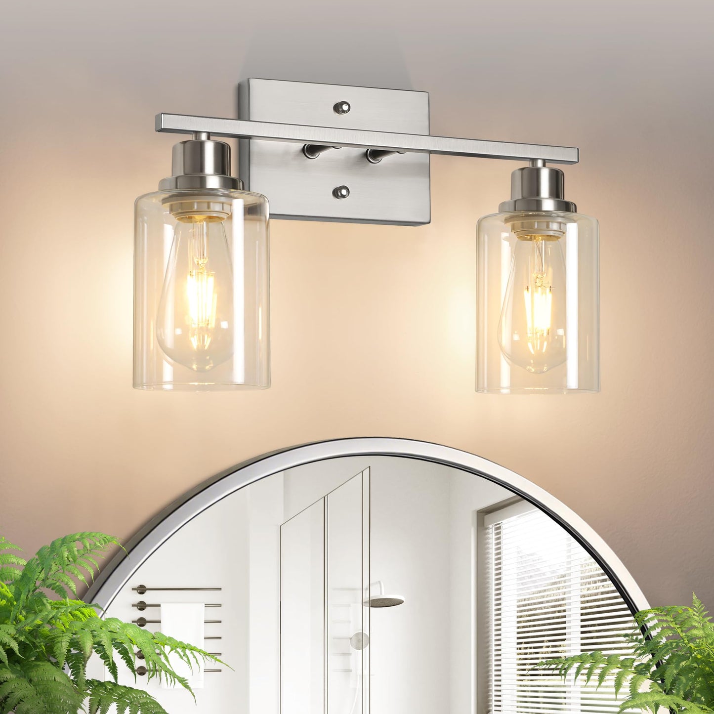 Ascher Bathroom Light Fixtures, 4-Light Vanity Light Over Mirror, Brushed Nickel Wall Sconces with Milky White Frosted Glass Shades, Wall Lamp for Living Room Bedroom, E26 Base(Bulbs Not Included)