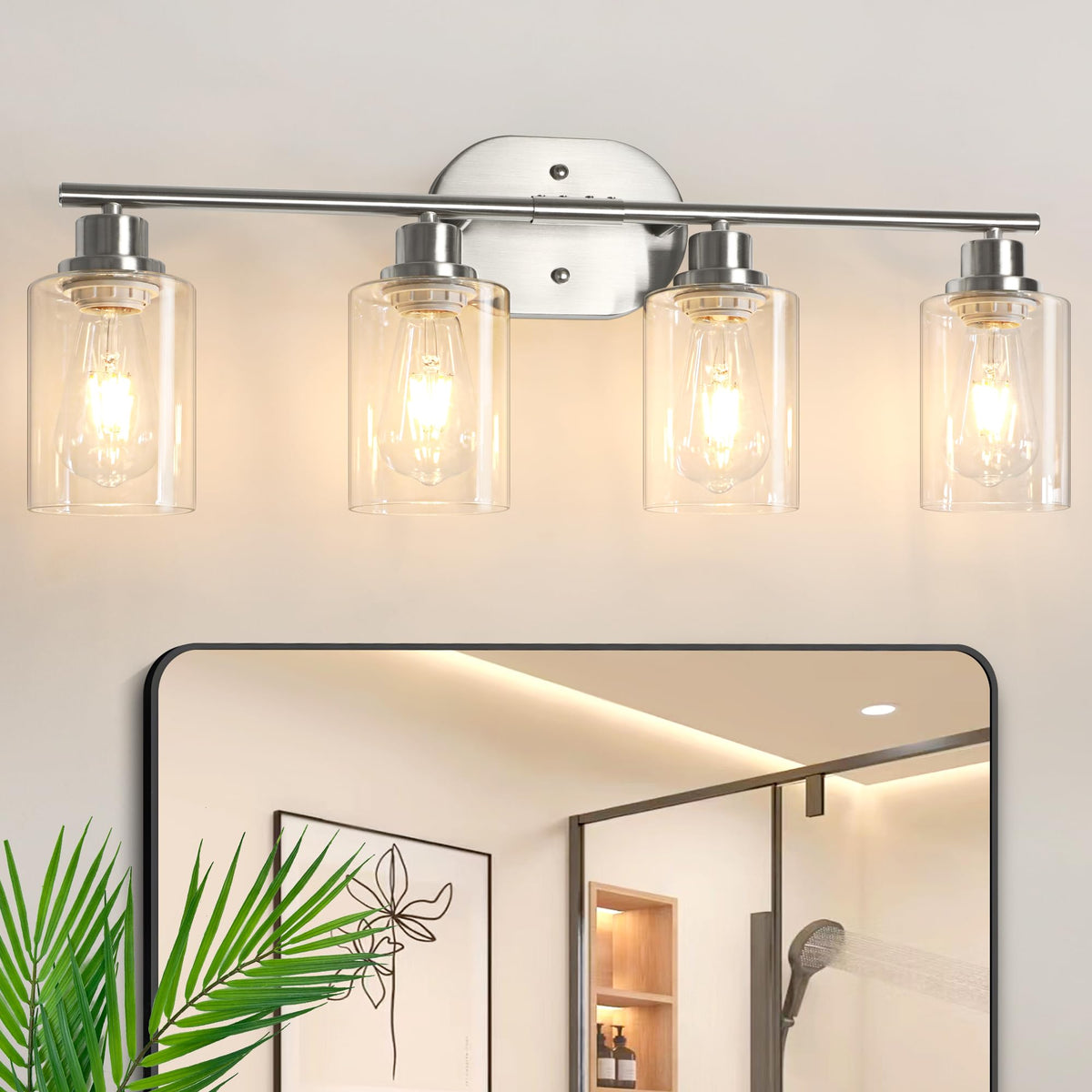 Modern Bathroom Light Fixtures, 3 Light Vanity Lights, Black Wall Lamp with Clear Glass for Bathroom, Mirror, Living Room, Bedroom, Hallway, E26 Base