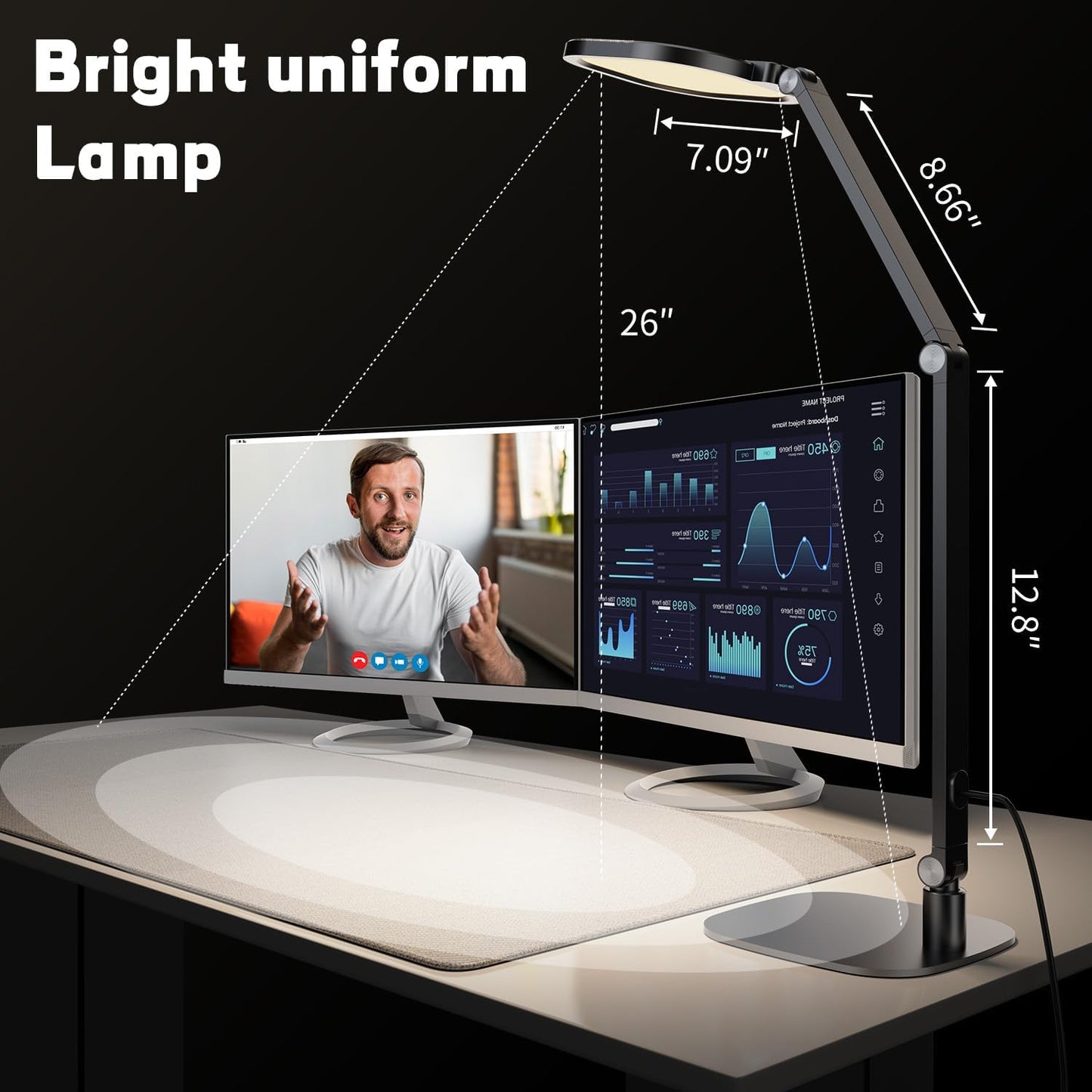 LED Desk Lamp for Home Office, Soft Edge-lit Design - Modern Style | Eye-Caring Diffused Light, Professional Computer Light for Reading, Crafts & Zoom, Dimmable with 30 Modes, Memory & Timer