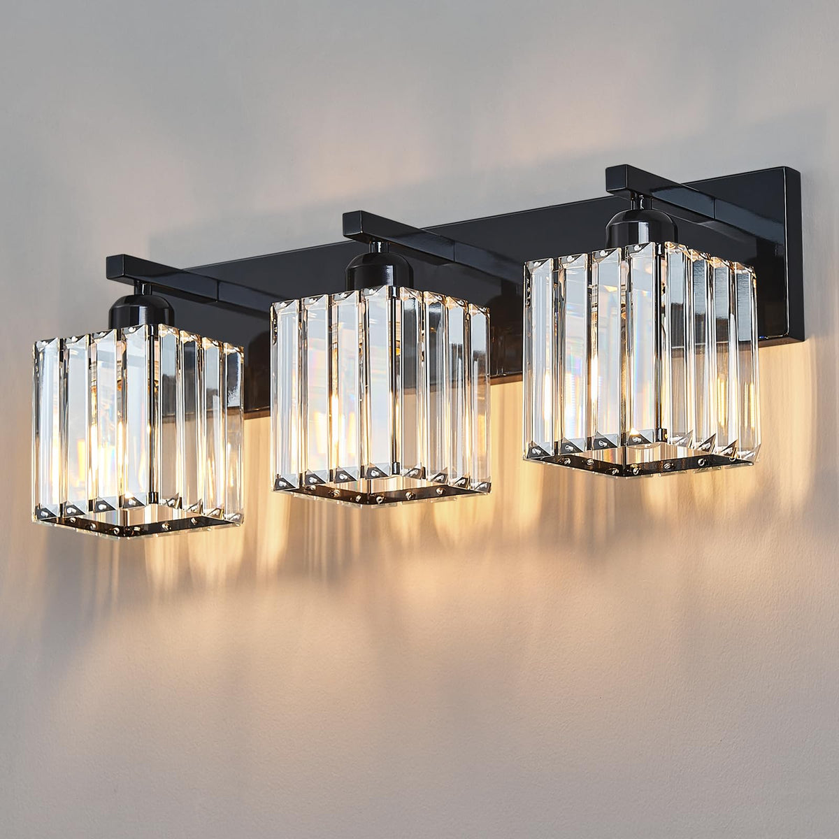 Modern Bathroom Vanity Light 3-Lights Modern Black Crystal Wall Light Bathroom Vanity Light Fixtures