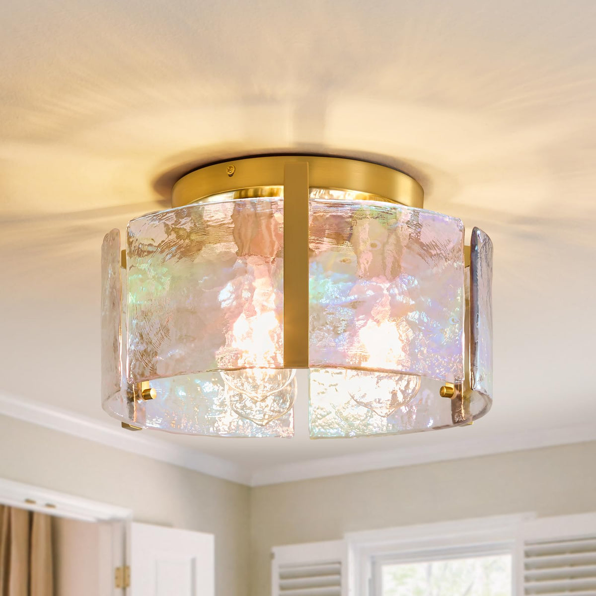 Black Semi Flush Mount Ceiling Light, 14" Farmhouse Hallway Light Fixtures | Vintage Drum Glass Entryway Lighting, Mid Century Modern Lights for Kitchen Dining Room Foyer Bedroom Laundry Room Bathroom