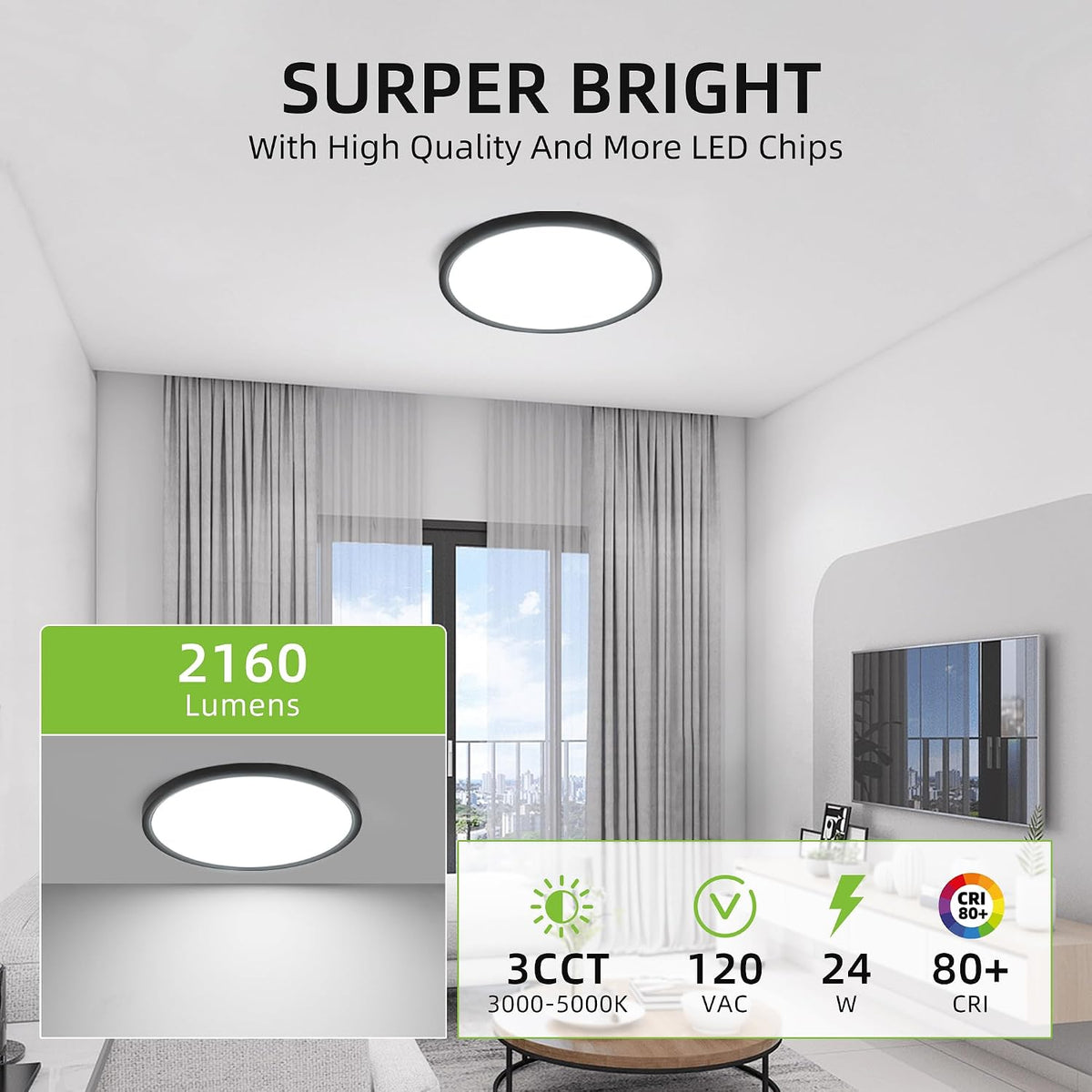hykolity 12 Inch LED Round Flat Panel Light,3CCT,3000K/4000K/5000K | 24W Selectable CCT Edge-Lit Flush Mount Ceiling Light Fixture for Kitchen,Bedroom,Laundry and Closet Room,Black