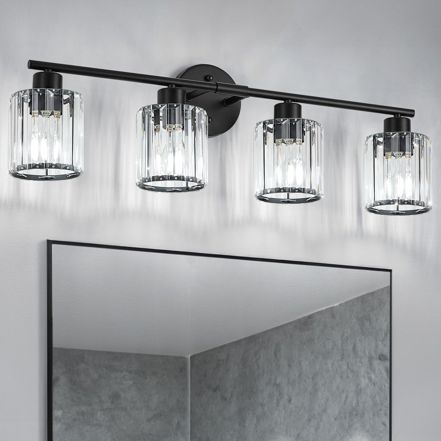 Modern Brushed Nickel Crystal Bathroom Light Fixtures,3-Light | Bathroom Lighting Fixtures over Mirror,Vanity Lights for Mirror, Restroom(Ceramic E26 Socket,Bulbs Not Include)