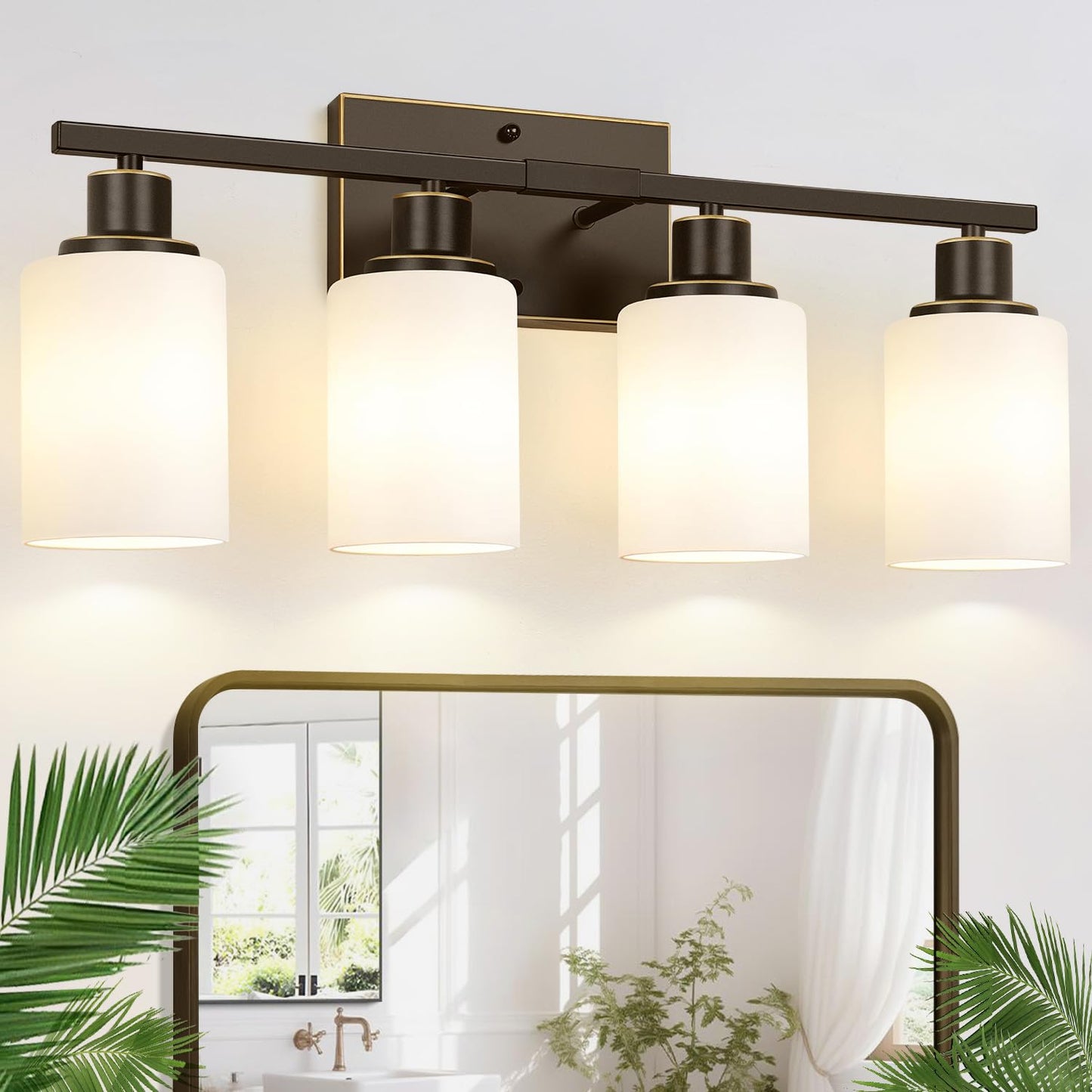 Indoi 4-Light Bathroom Light Fixtures, Matte Black Modern Vanity Lights with Clear Glass Shades, Bathroom Wall Lamp for Mirror Living Room Cabinet Bedroom Porch