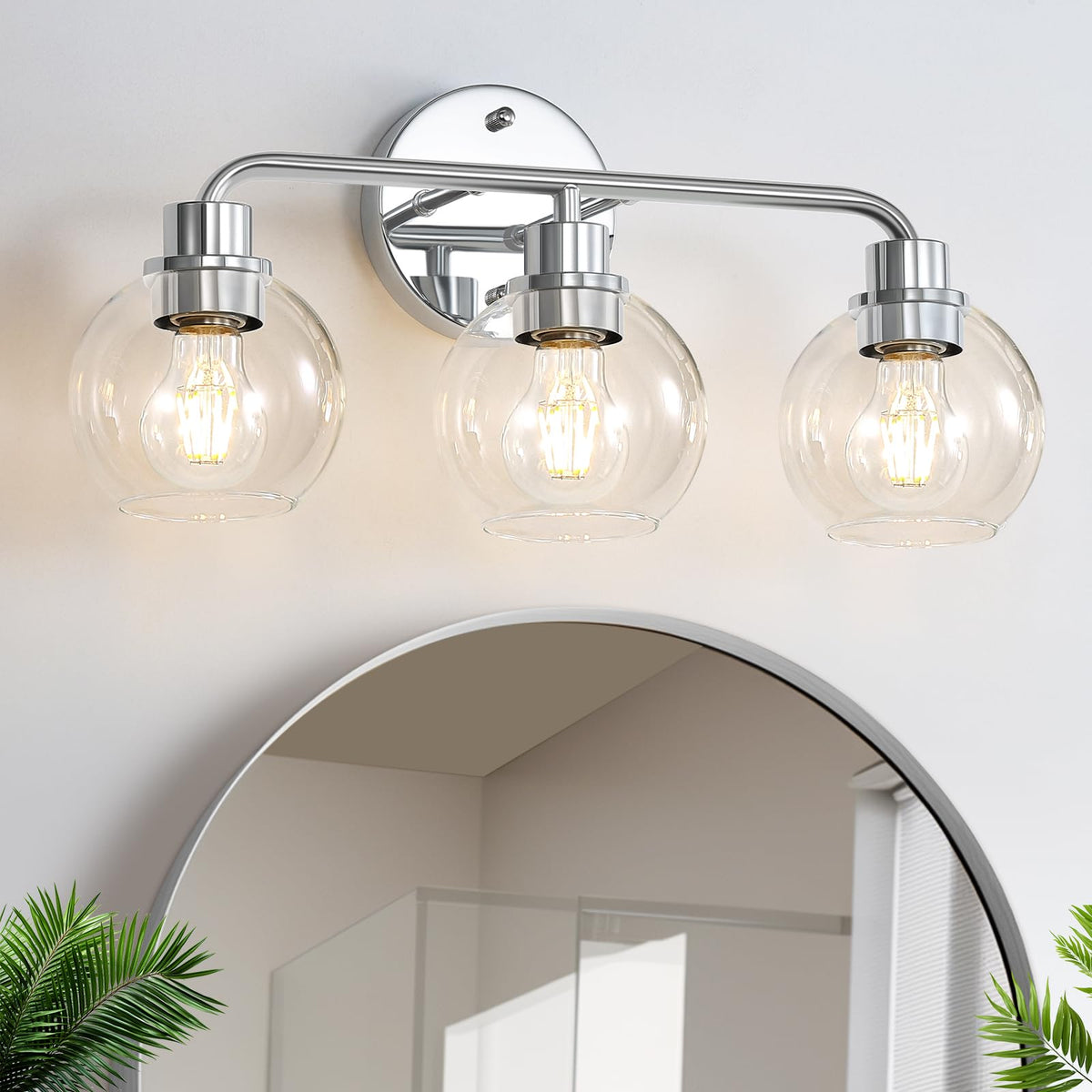 Bathroom Light Fixtures Gold Vanity Light 3 Light Brushed Brass | Wall Sconces Lighting with Clear Globe Glass Shades Bath Wall Lamp for Mirror Kitchen Living Room Bedroom Hallway