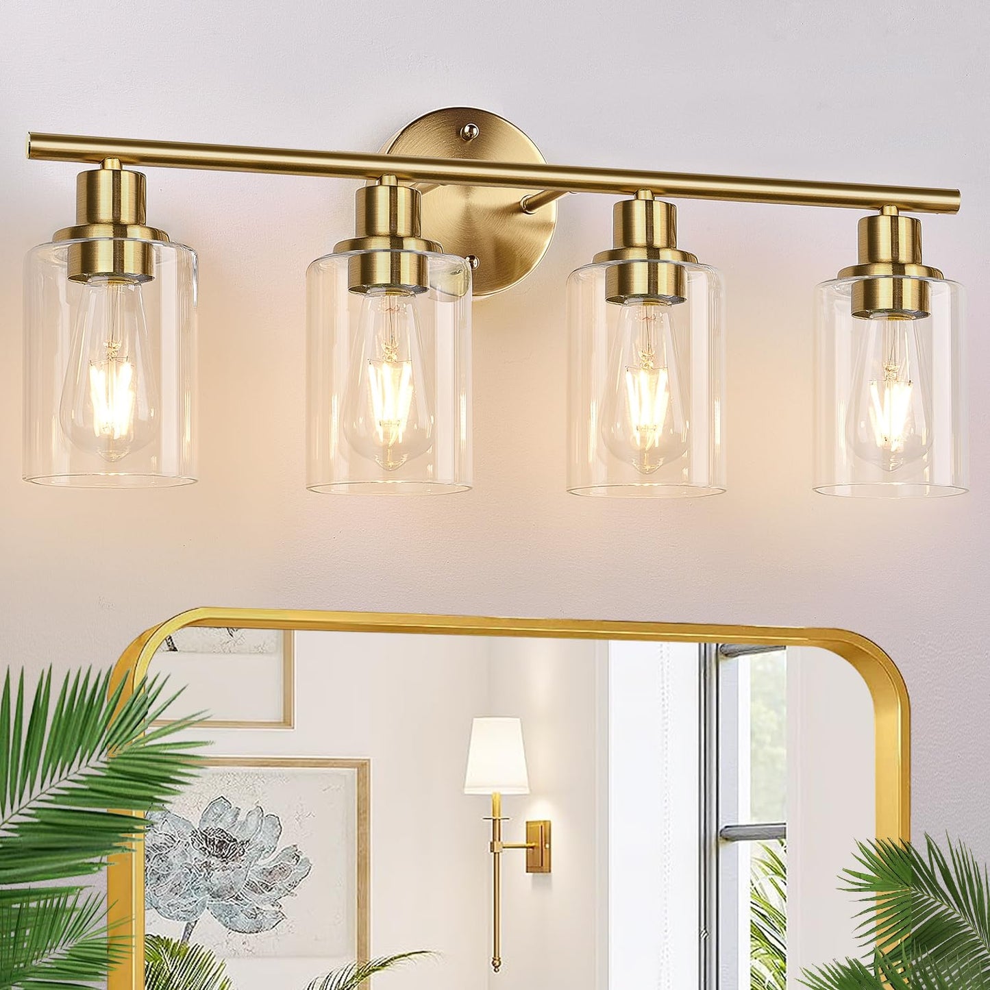 Zarbitta 3-Light Bathroom Light Fixtures, Brushed Nickel Vanity Light, Farmhouse Wall Lights with Clear Glass Shade, Bathroom Wall Lamp for Mirror Kitchen Bedroom Hallway Living Room Hallway Cabinet
