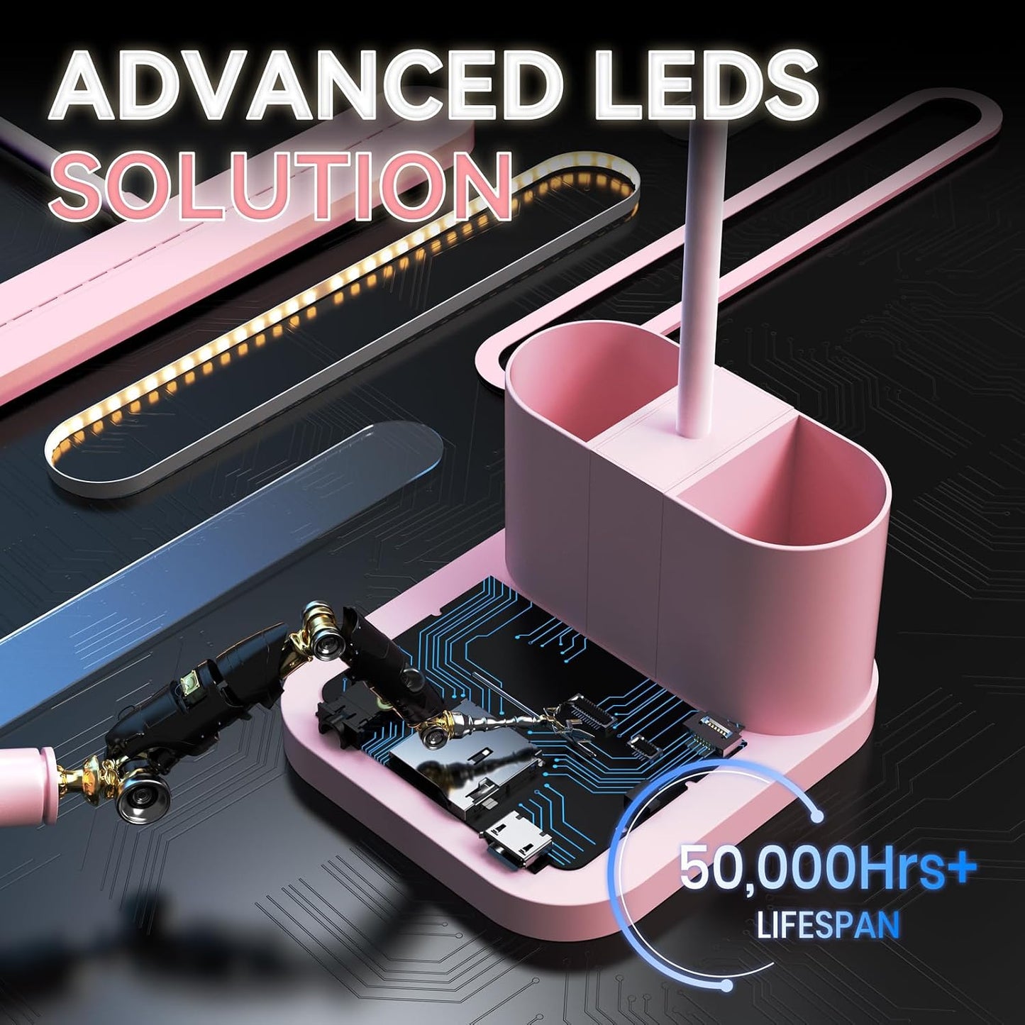 Pink Desk Lamp for Teen Girls, College Dorm Room Cute Table Light | Home Office Bedroom Essentials, Kawaii, Dimmable LED, Flexible Gooseneck, Pen Holder, Touch Control, for Kids Adults