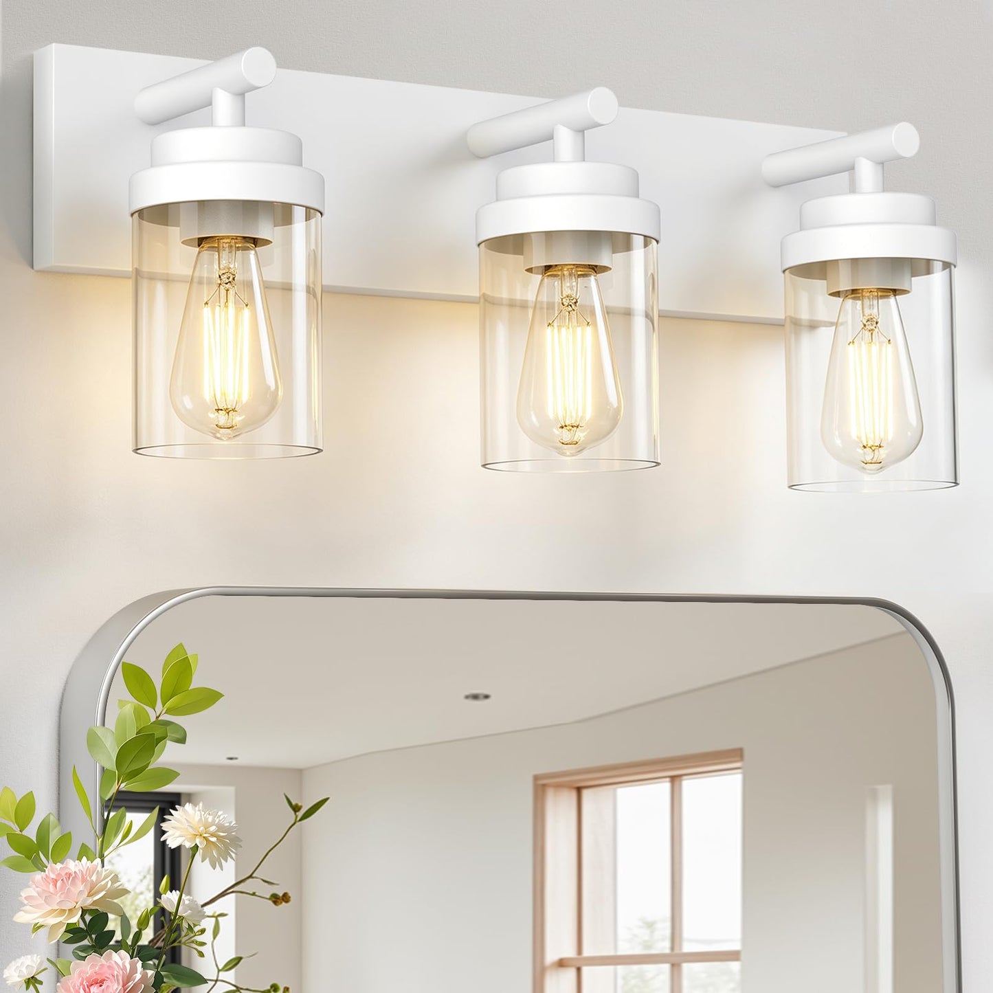 IZORRO Bathroom Vanity Light Fixture, 3-Light 22 Inch Matte Black Bathroom Light Fixtures Over Mirror, with Clear Glass Shade, Modern Farmhouse Vanity Lights, Rustic Restroom Lighting Fixtures